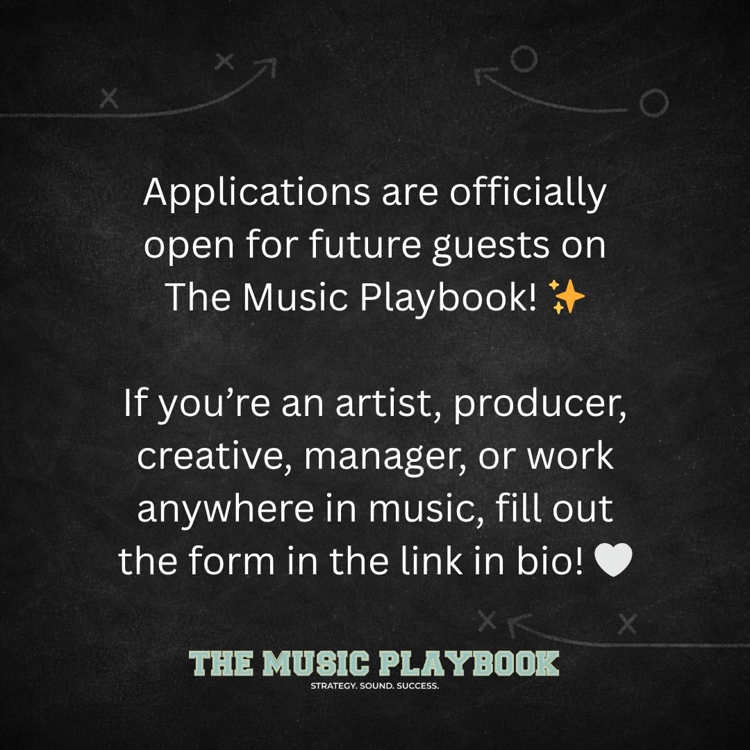 ✨Guest applications for The Music Playbook are officially open!✨

I&rsquo;m looking to connect with artists, producers, managers, creatives, promoters, engineers, content creators, and people from all areas of the music industry to share their storie