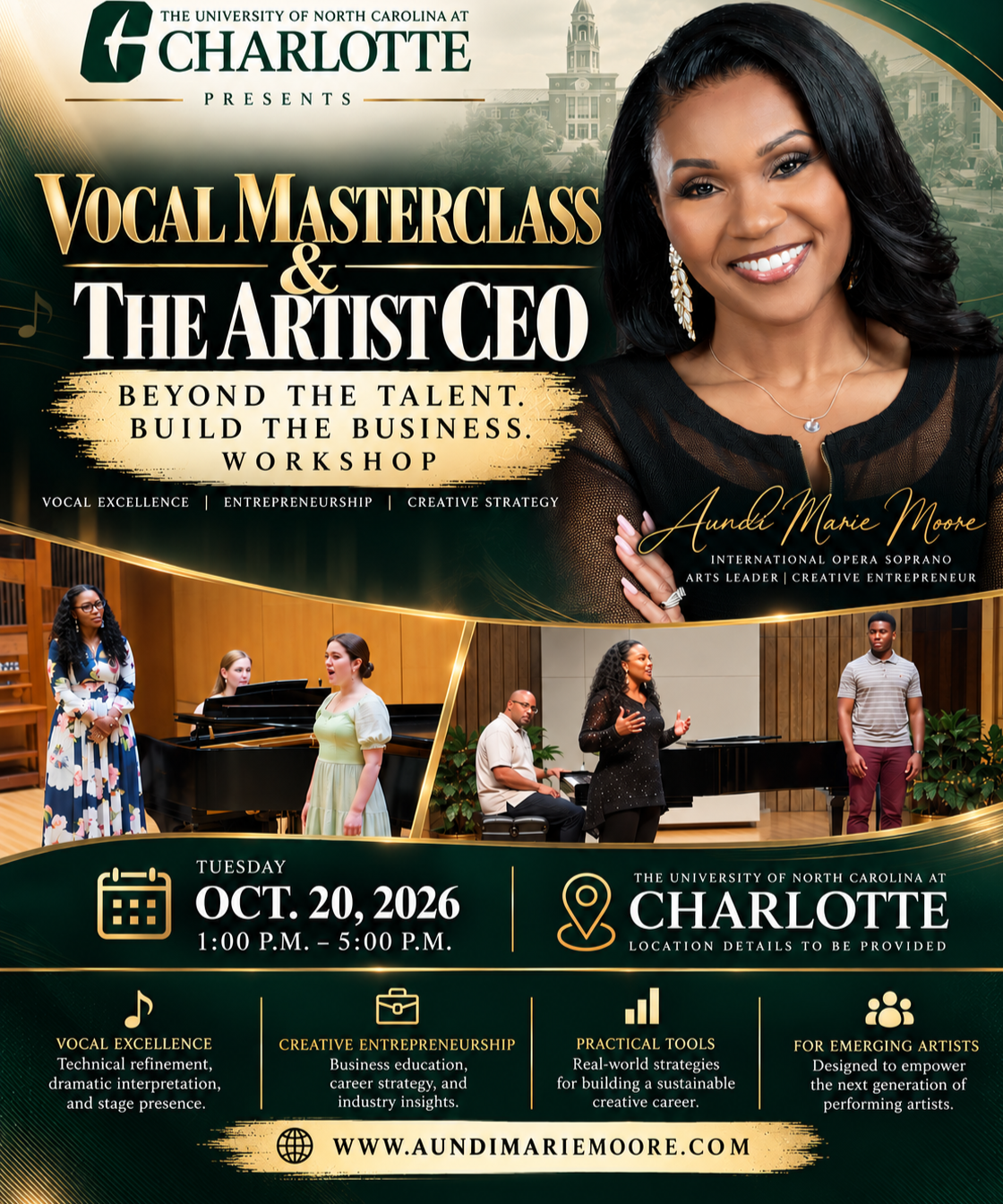 Artist in Residence, University of North Carolina Charlotte, Vocal Masterclass &amp; The Artist CEO Workshop