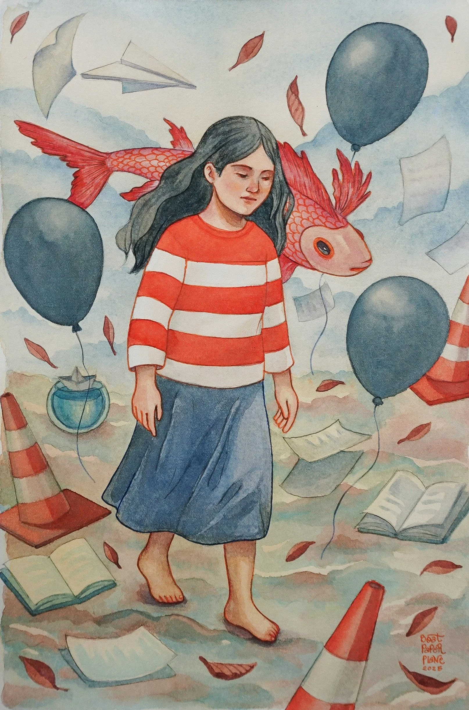 "Between Pages" Watercolor & Ink on Paper (33cm x 43cm)