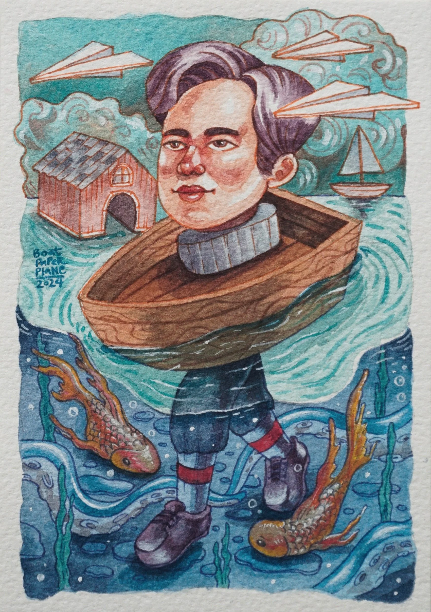 “Boat, Paper, Plane” Watercolor & Ink on Paper (17cm x 23cm)