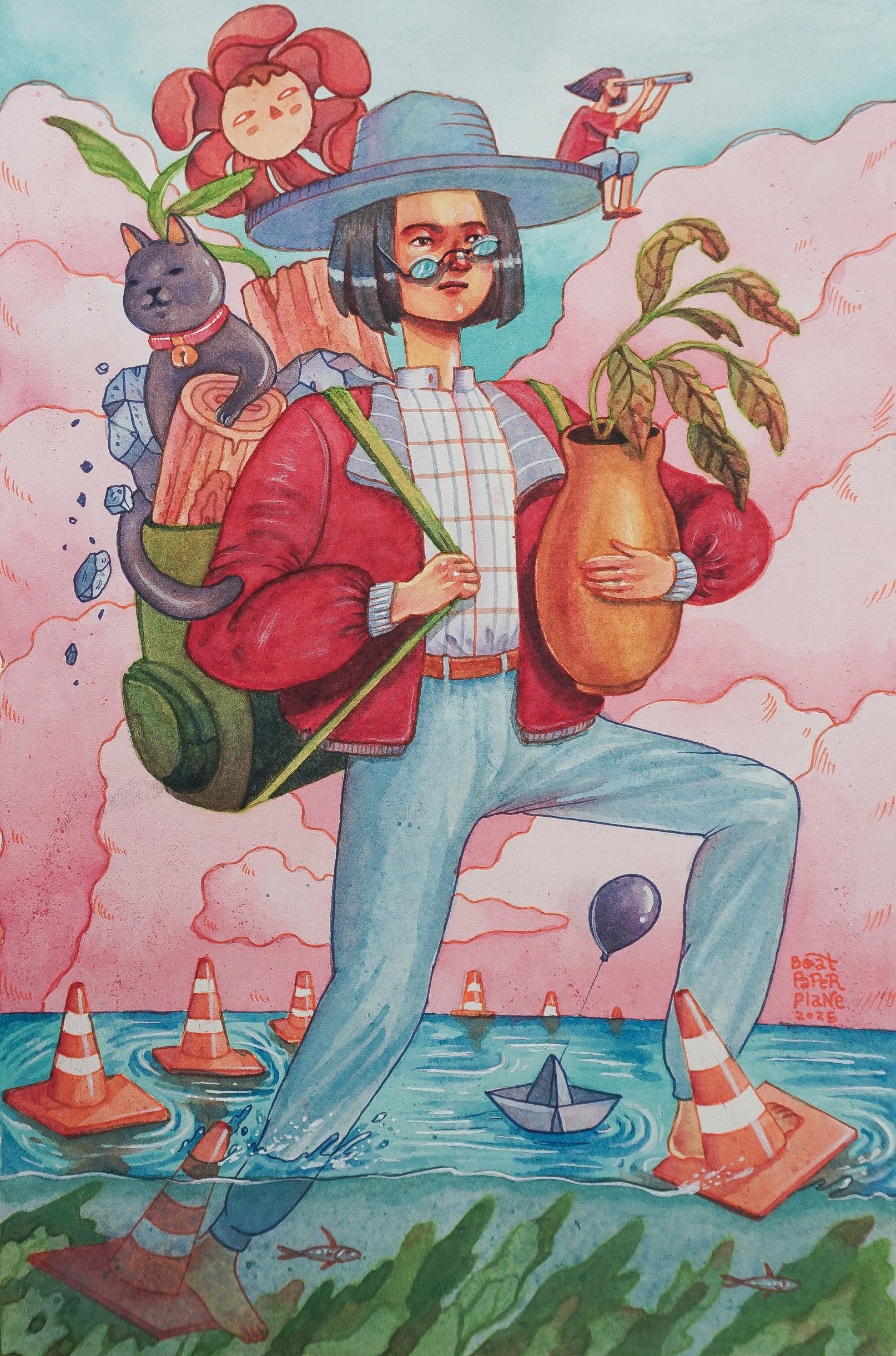 “Balancing Acts” Watercolor & Ink on Paper (23cm x 32cm)