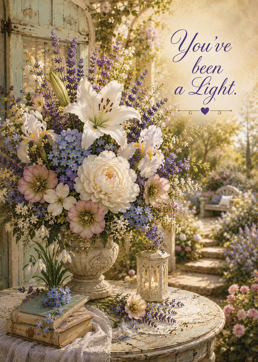 You’ve Been a Light Sympathy Thank You Card – Cottage Garden, Flowers & Hope After Loss