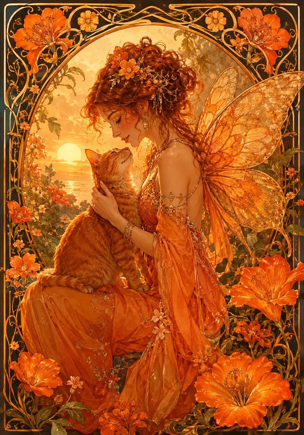 Orange Fairy and Cat Greeting Card | Sunset Friendship Card | You Are the Warmth of a Sunset