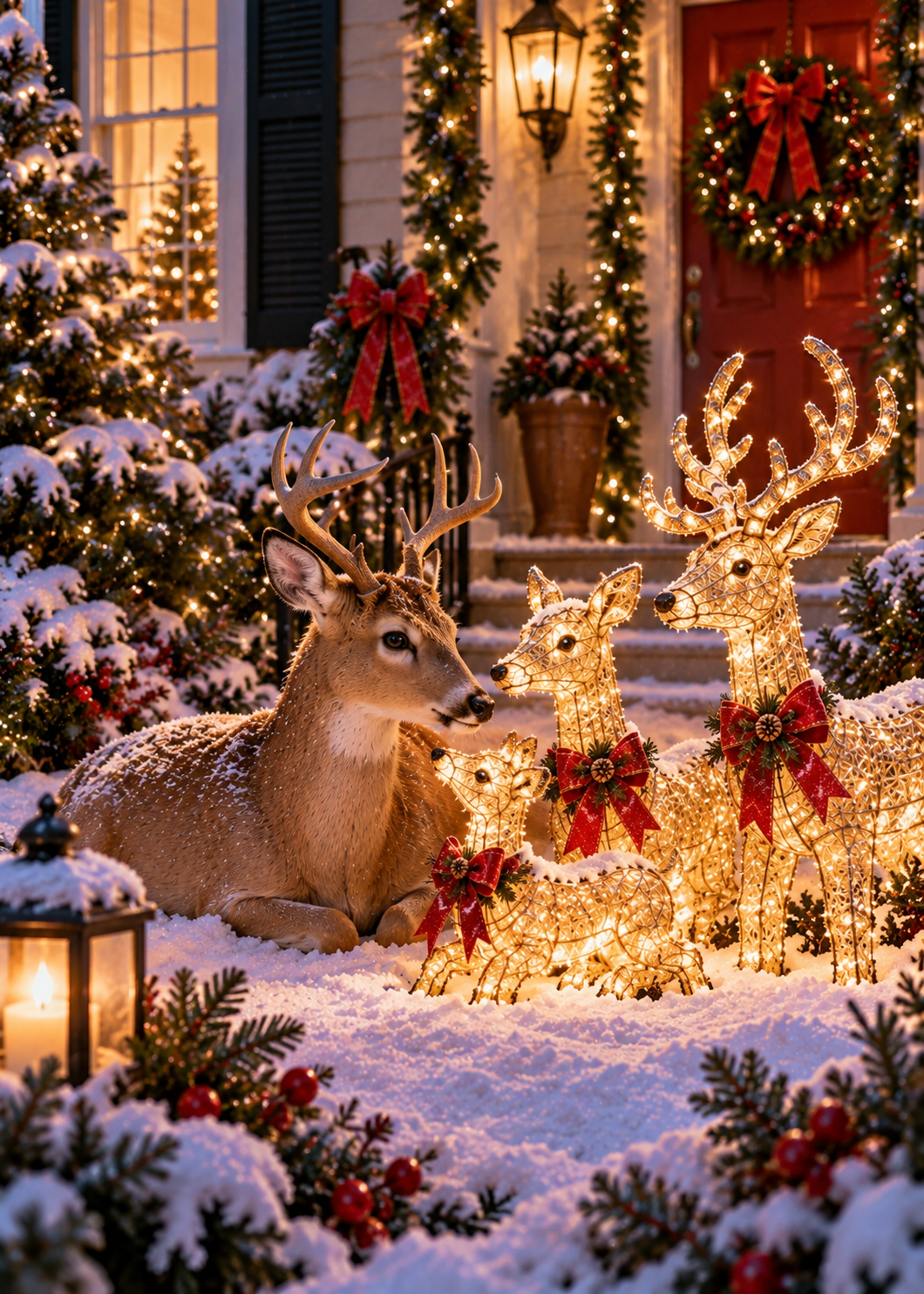 Christmas Magic Deer Holiday Card – Real Deer & Glowing Reindeer – Heartwarming Winter Christmas Greeting Card