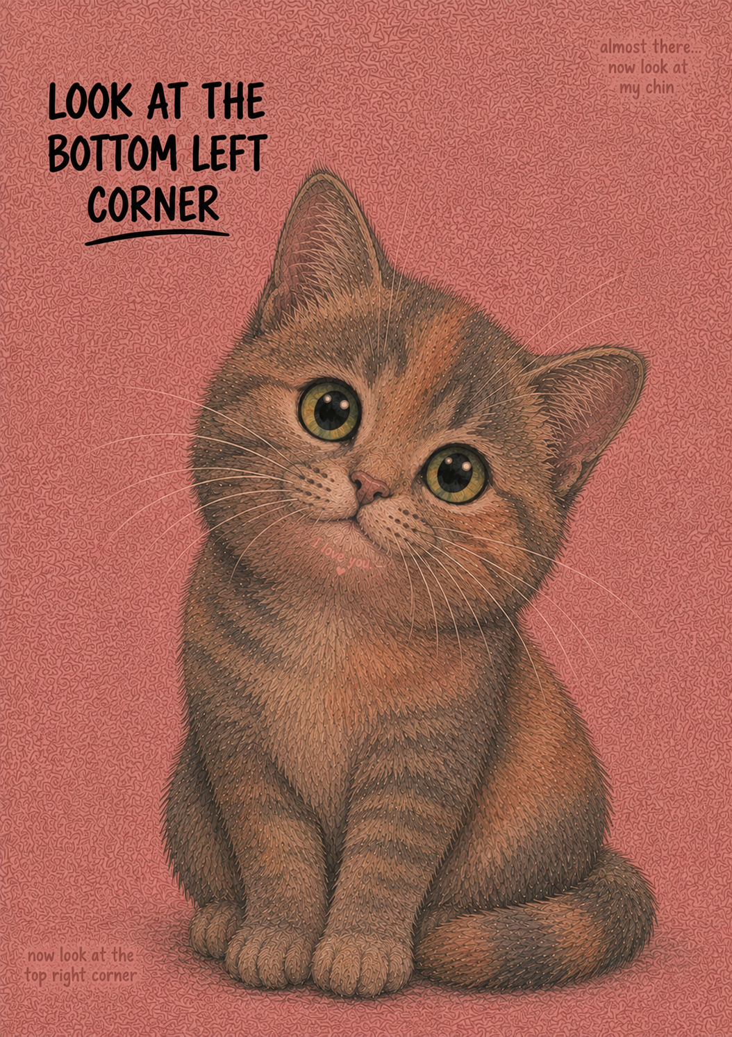 Hidden Message Cat Greeting Card | Look Closely I Love You Card | Cute Cat Card