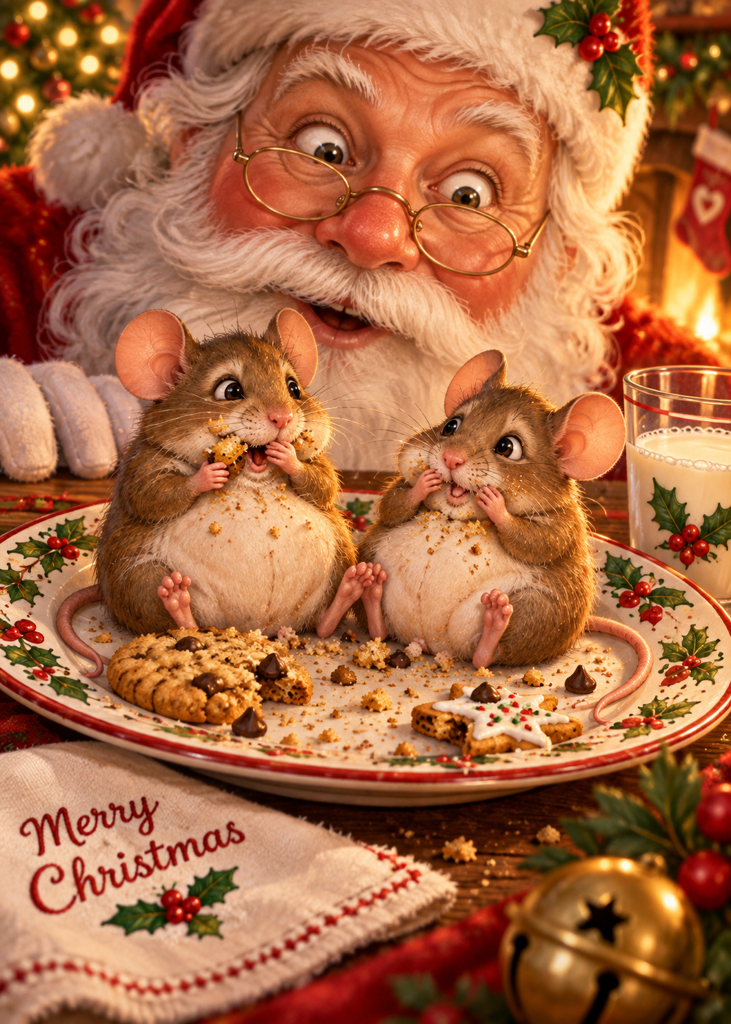 Santa’s Cookie Mice Christmas Card – Funny Vintage Holiday Greeting Card