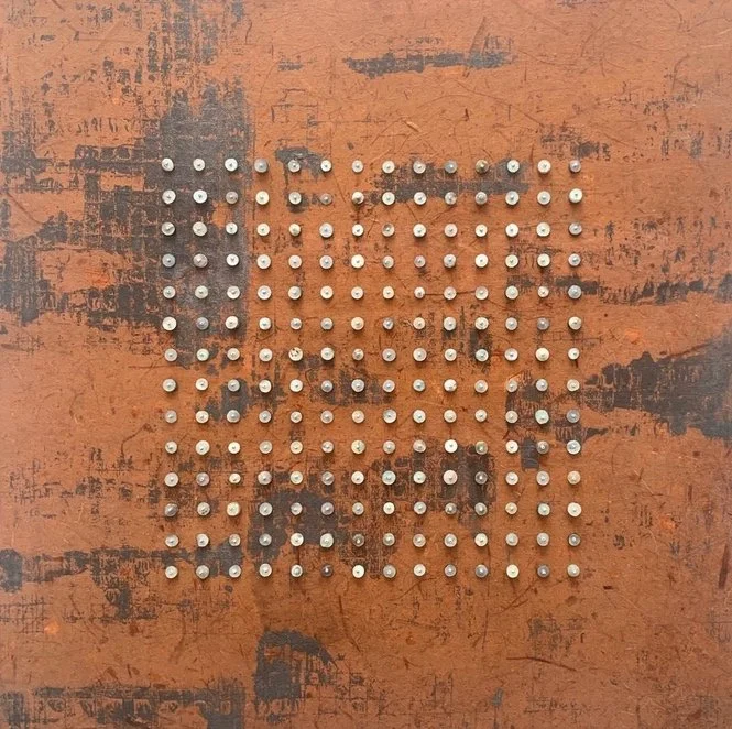 s e c t o r  •  1  • monotype, hand sewn beads • 18 x 18 inches • framed 27 x 27 inches • $2,600