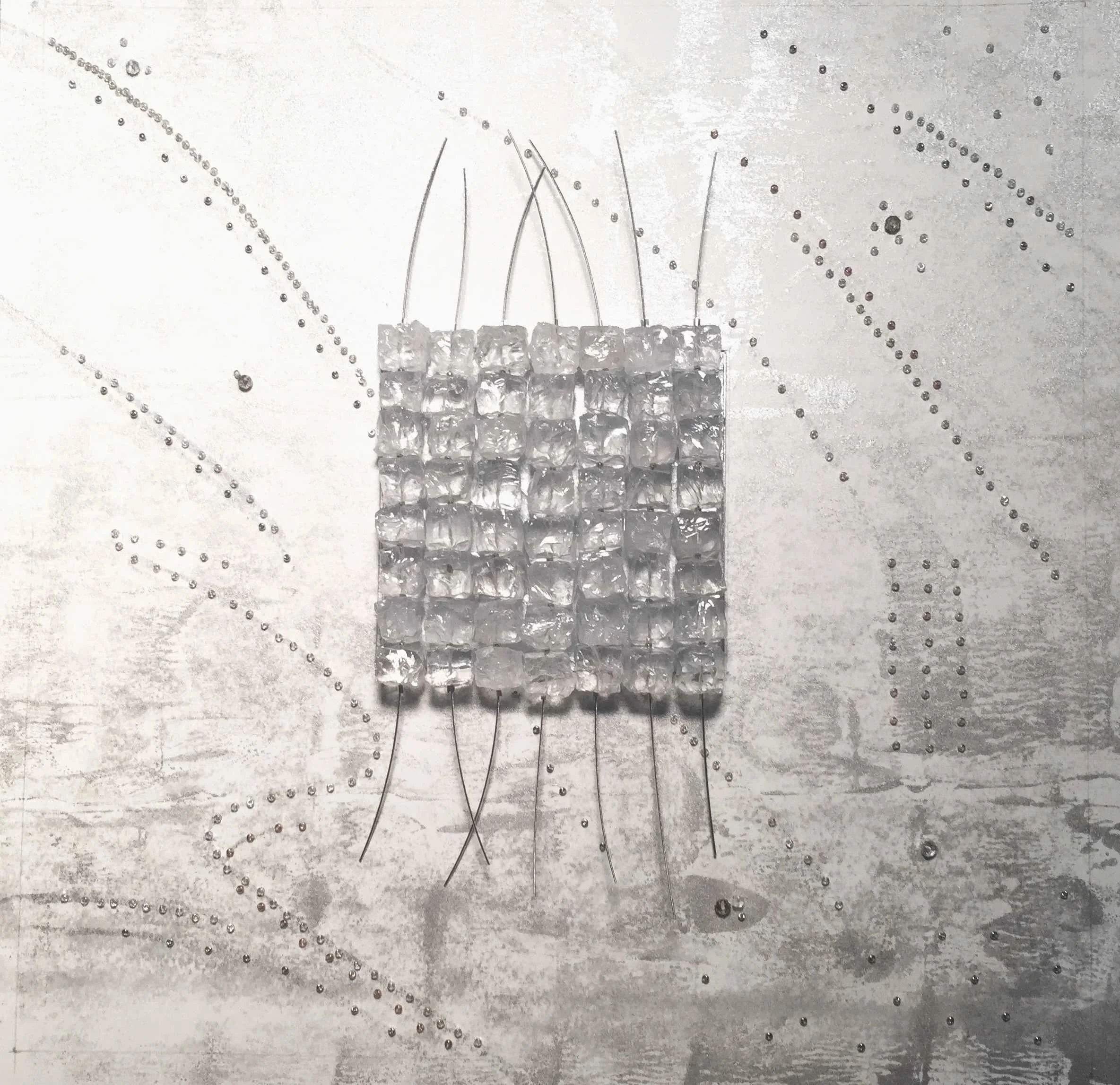 s h i m m e r • 2 • paper, glass, paint, thread, wire • image 12” x 12” • $1200