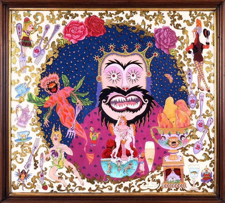 King of Spades (1987)  •  casein and acrylic reverse painted on glass  •  32.5 x 35 inches  • $10,000