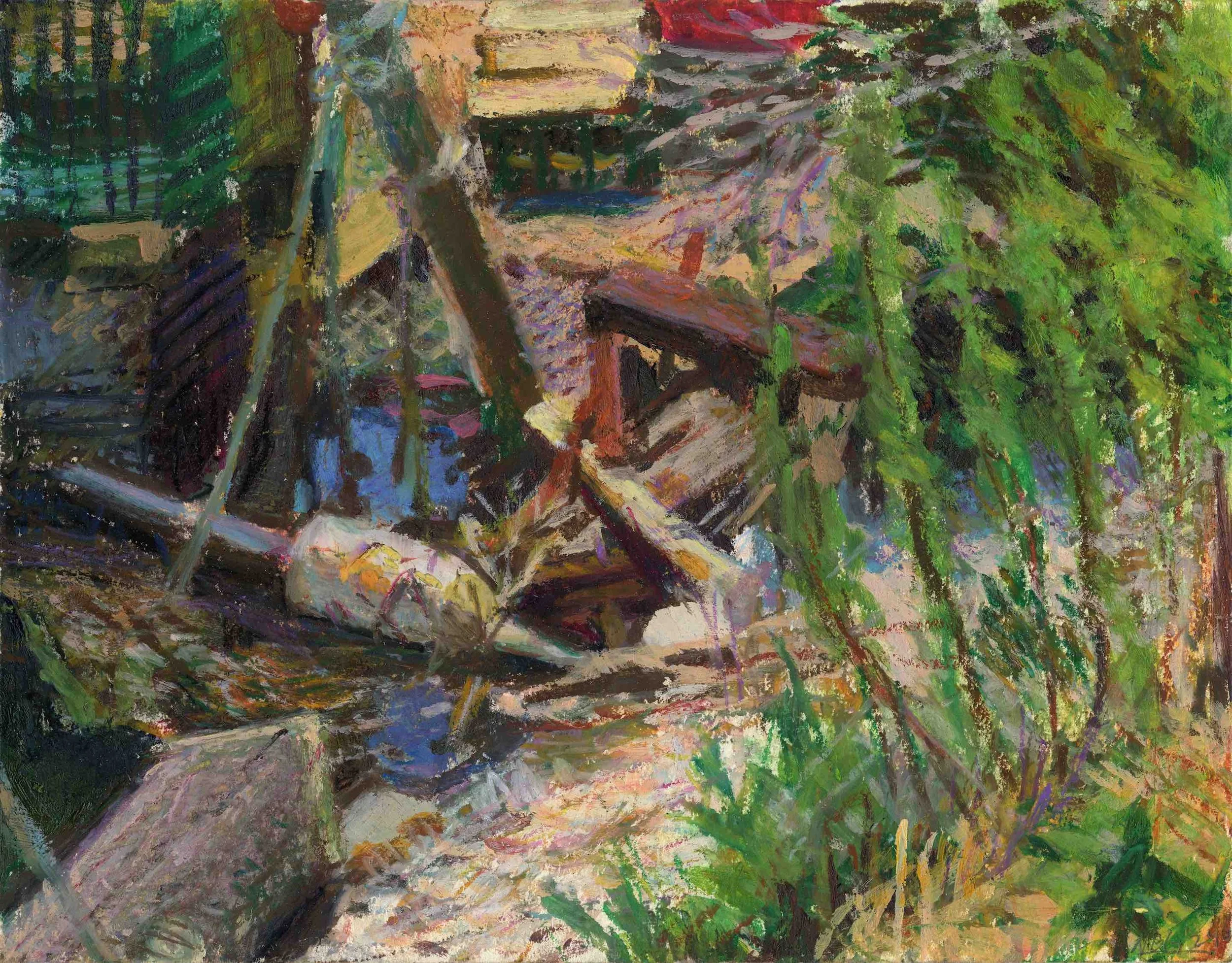 Small Menemsha Scene No. 2 •
Conte crayon, oil pastel, and acrylic paint on paper • 8x10 inches • $575