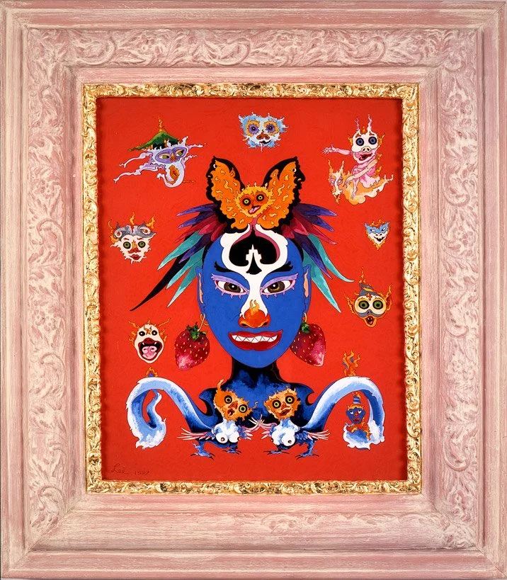 Domenica and Her Boogies (1987)  •  casein and acrylic reverse painted on glass  •  29.5 x 25.5 inches • $5,900
