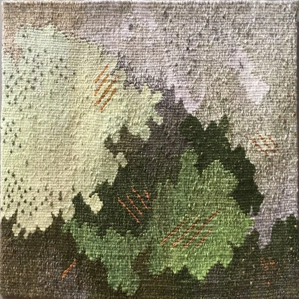 Grey-Green Lichen • Tapestry: wool and silk on linen • 18 x 18 inches  •  $1,900