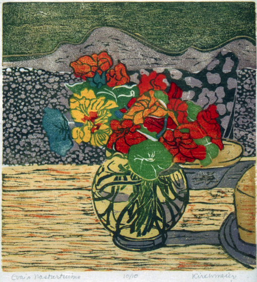 Eva's Nasturtiums • woodcut • 8.5 x 8 inches •$1,200