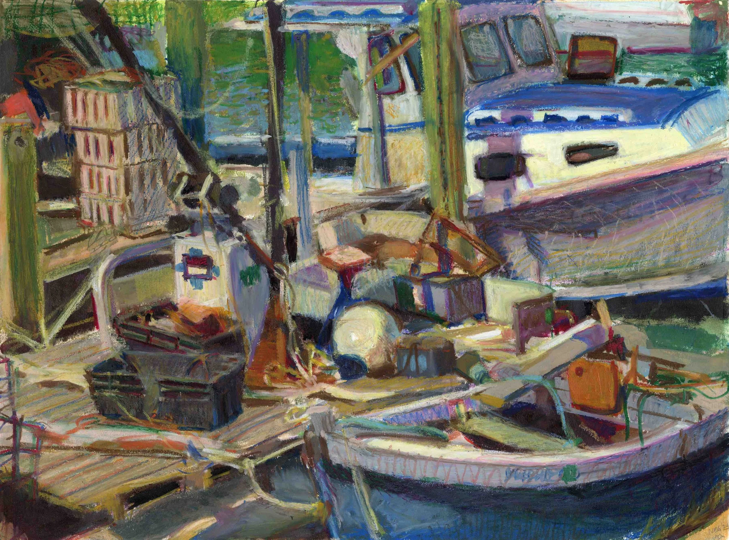 Large Menemsha Scene No. 1 • Conte crayon, oil pastel, and acrylic paint on paper • 18 x 24 inches • $1100