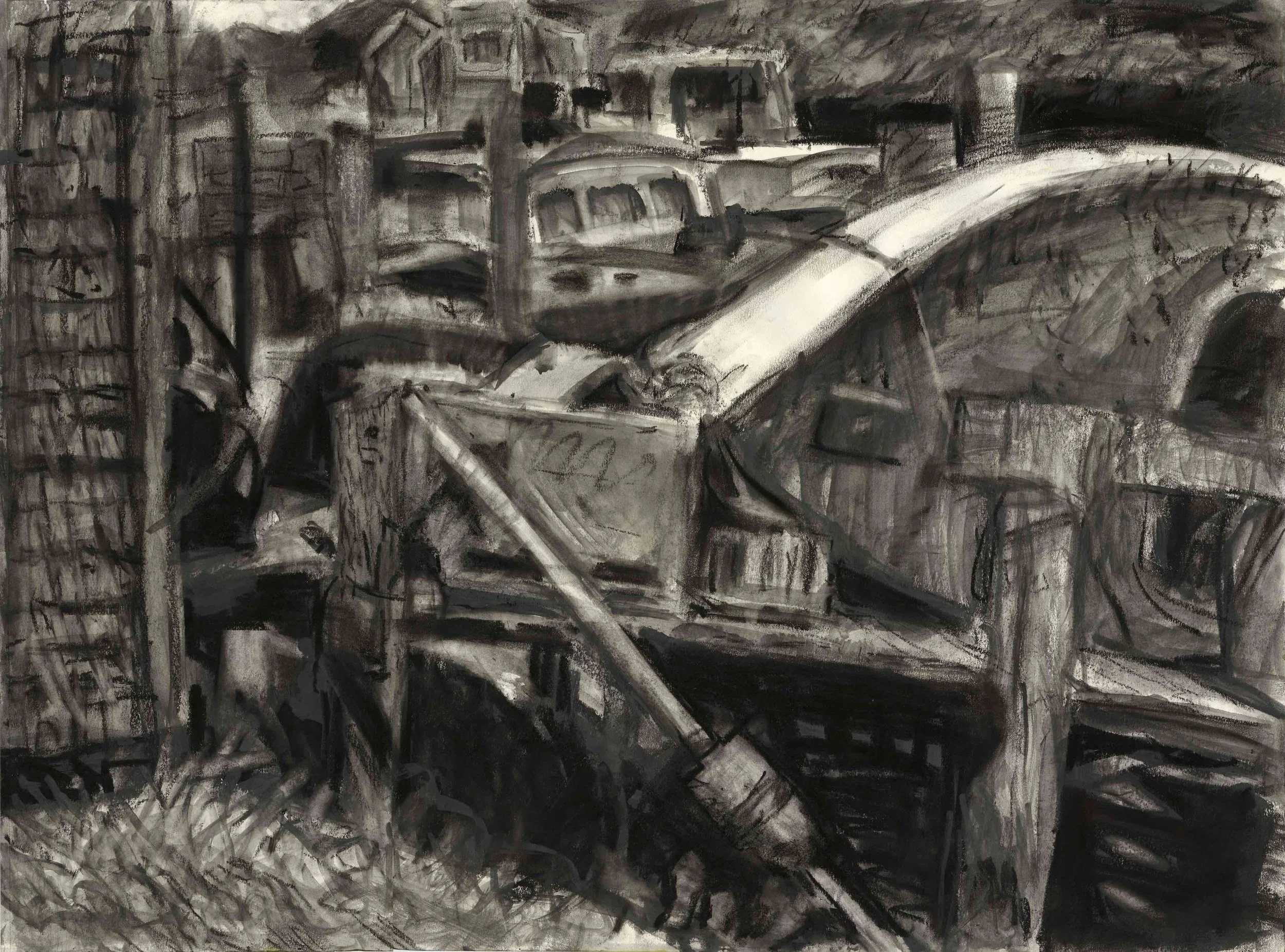 B/W Menemsha Scene No. 1 • Charcoal and water on paper • 18 x 24 inches •
$1100