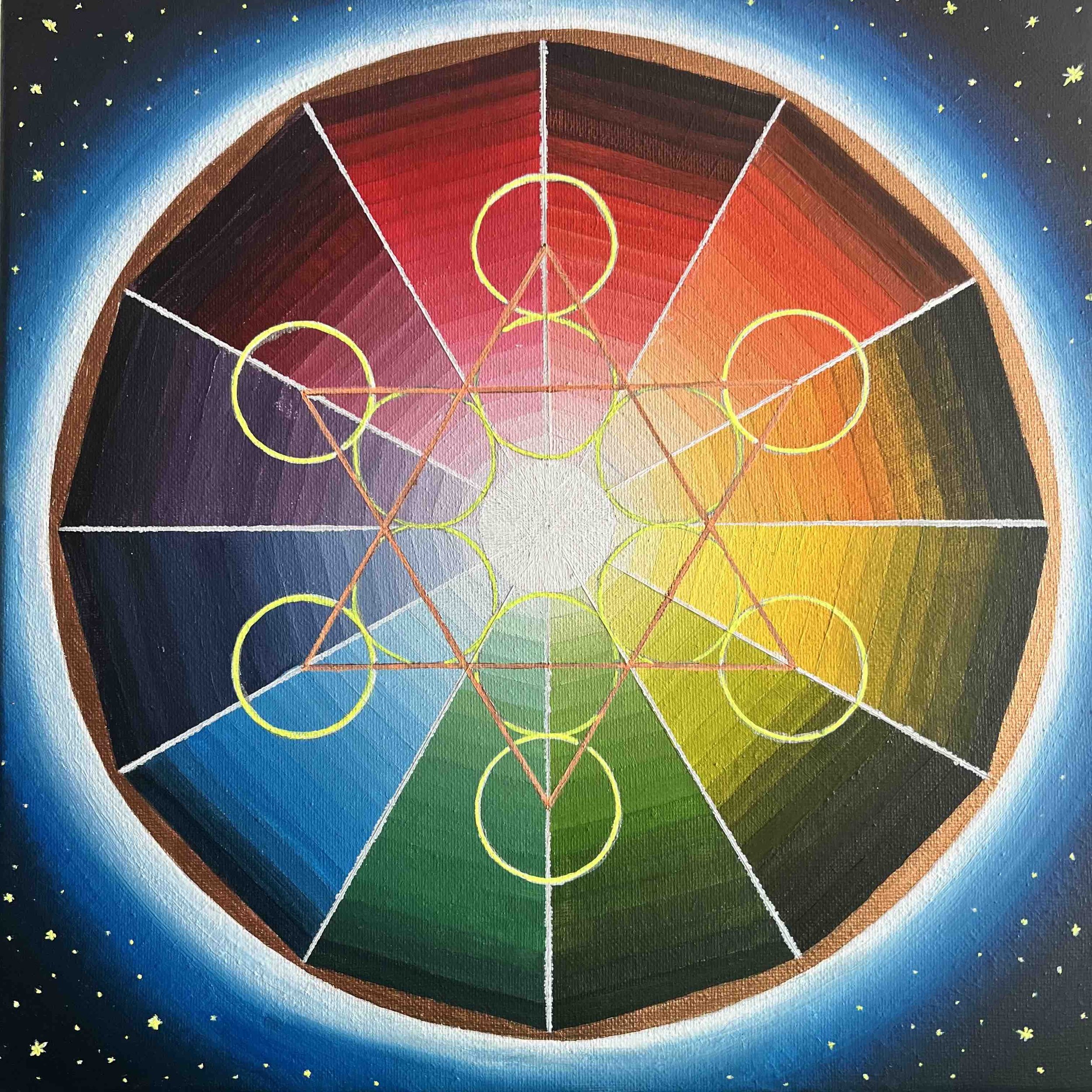 Scared Geometry in Space • acrylic on canvas, black light sensitive • 12 x 12 inches • $800