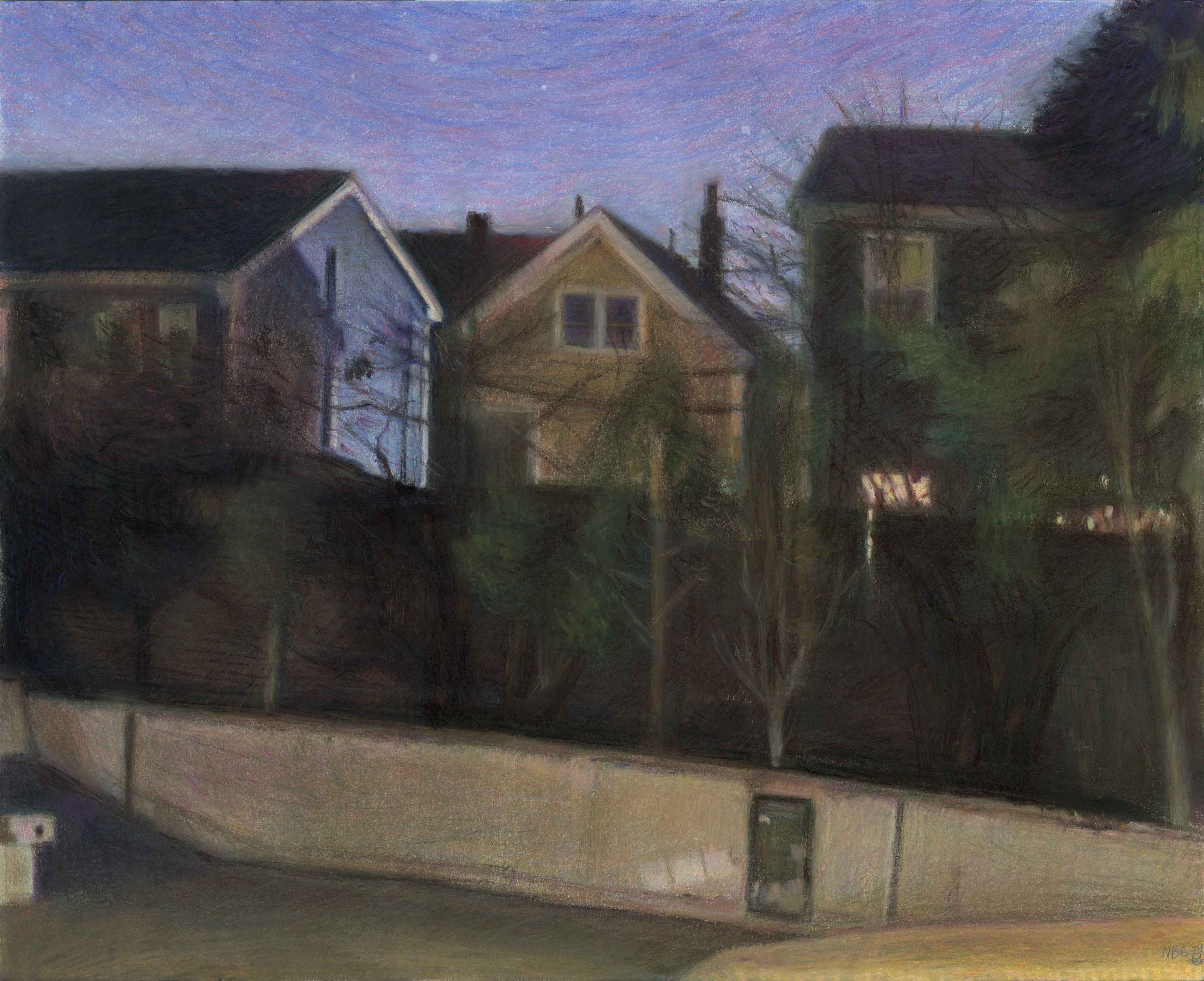 View from Lincoln Park • Conte crayon, colored charcoal, water, and an x-acto knife on paper •  14 x 17 inches • $1100