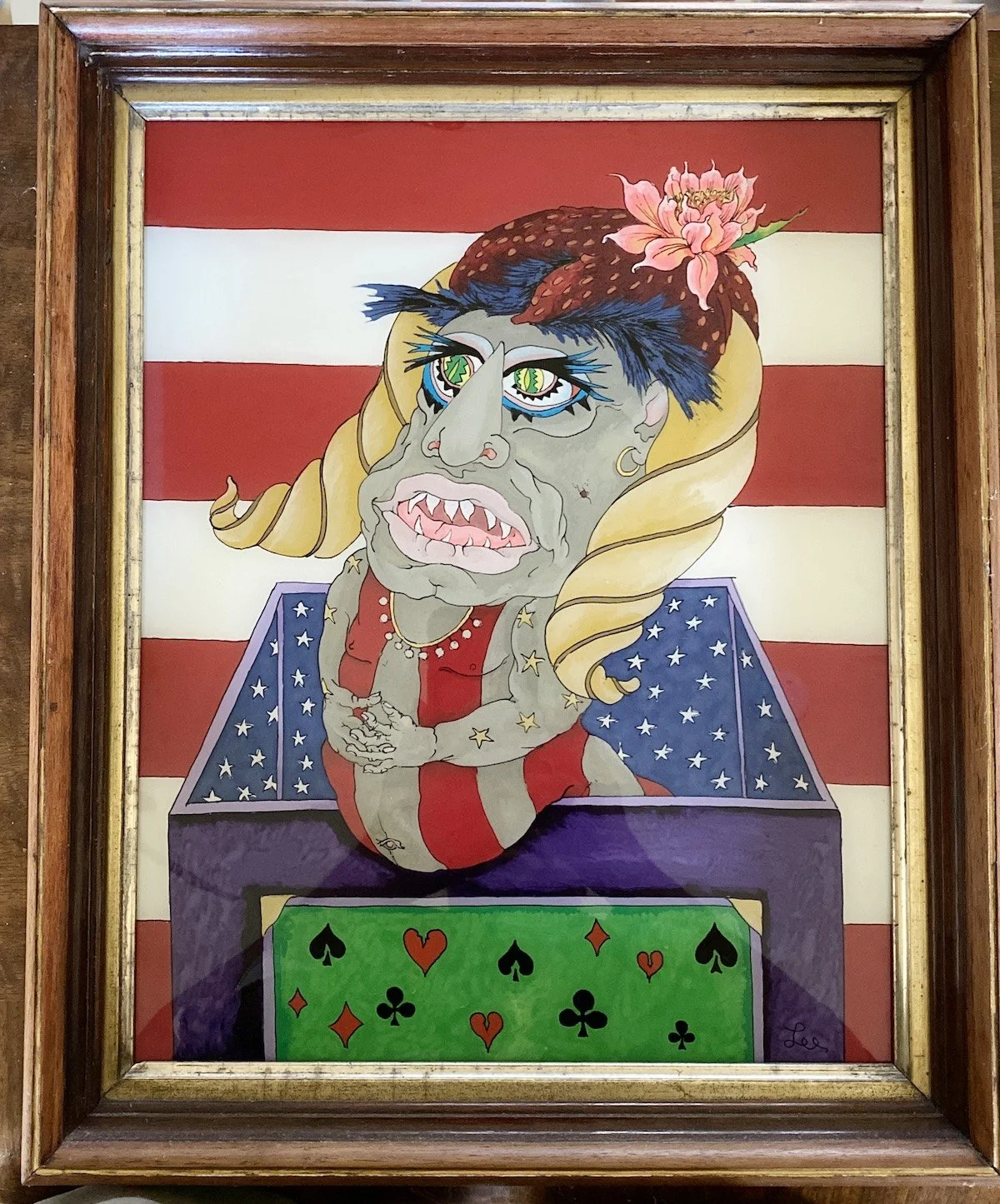 Jack in the Box  •  casein and acrylic reverse painted on glass  •  16 x 13 inches • $3,500