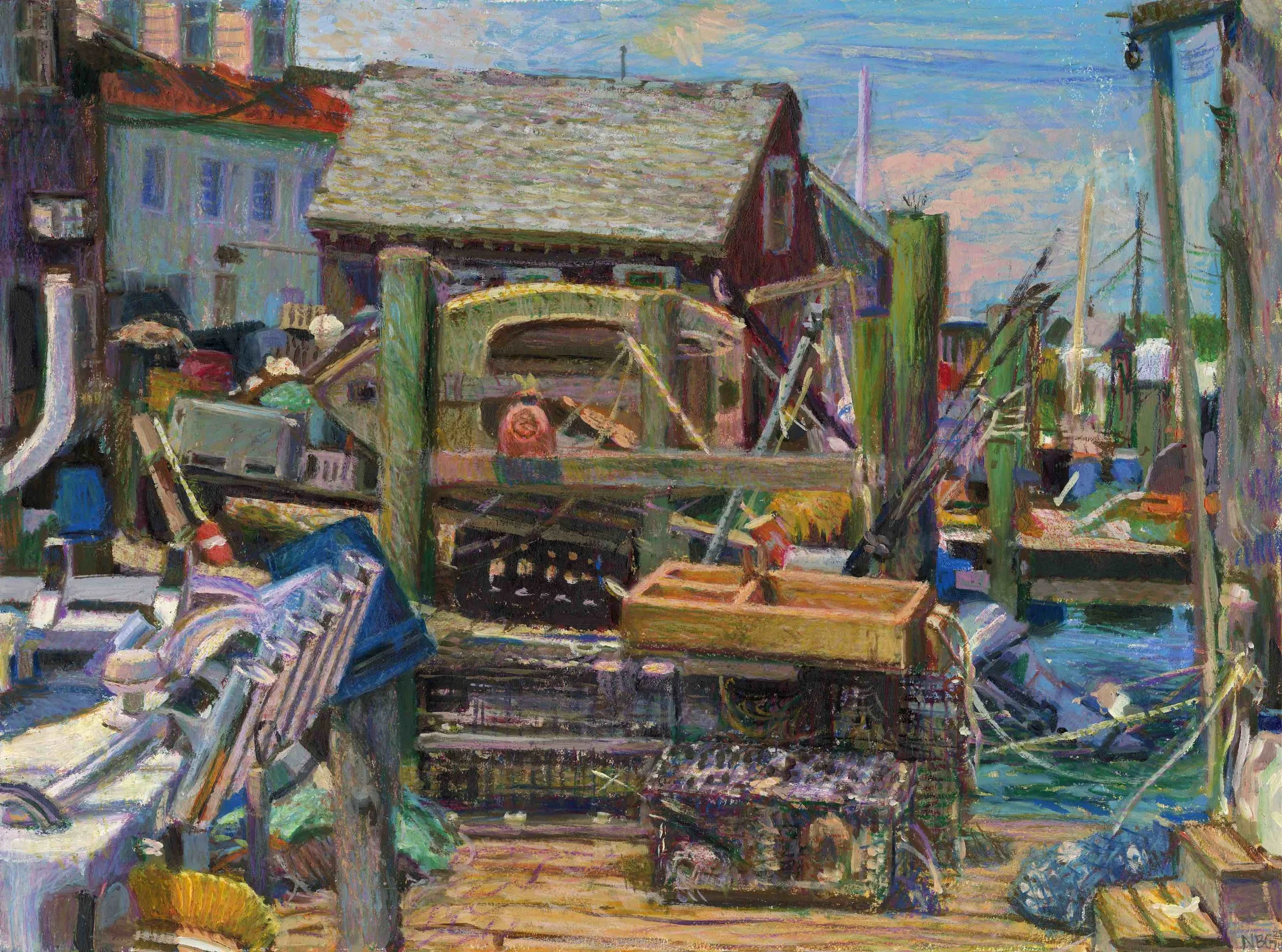 Large Menemsha Scene No. 2 • Conte crayon, oil pastel, and acrylic paint on paper • 18 x 24 inches •  $1100