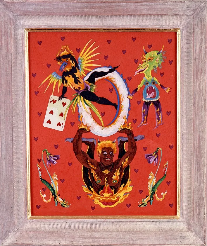The Law of Love (1987)  •  casein and acrylic reverse painted on glass  •  25 x 21.5 inches • $3,900