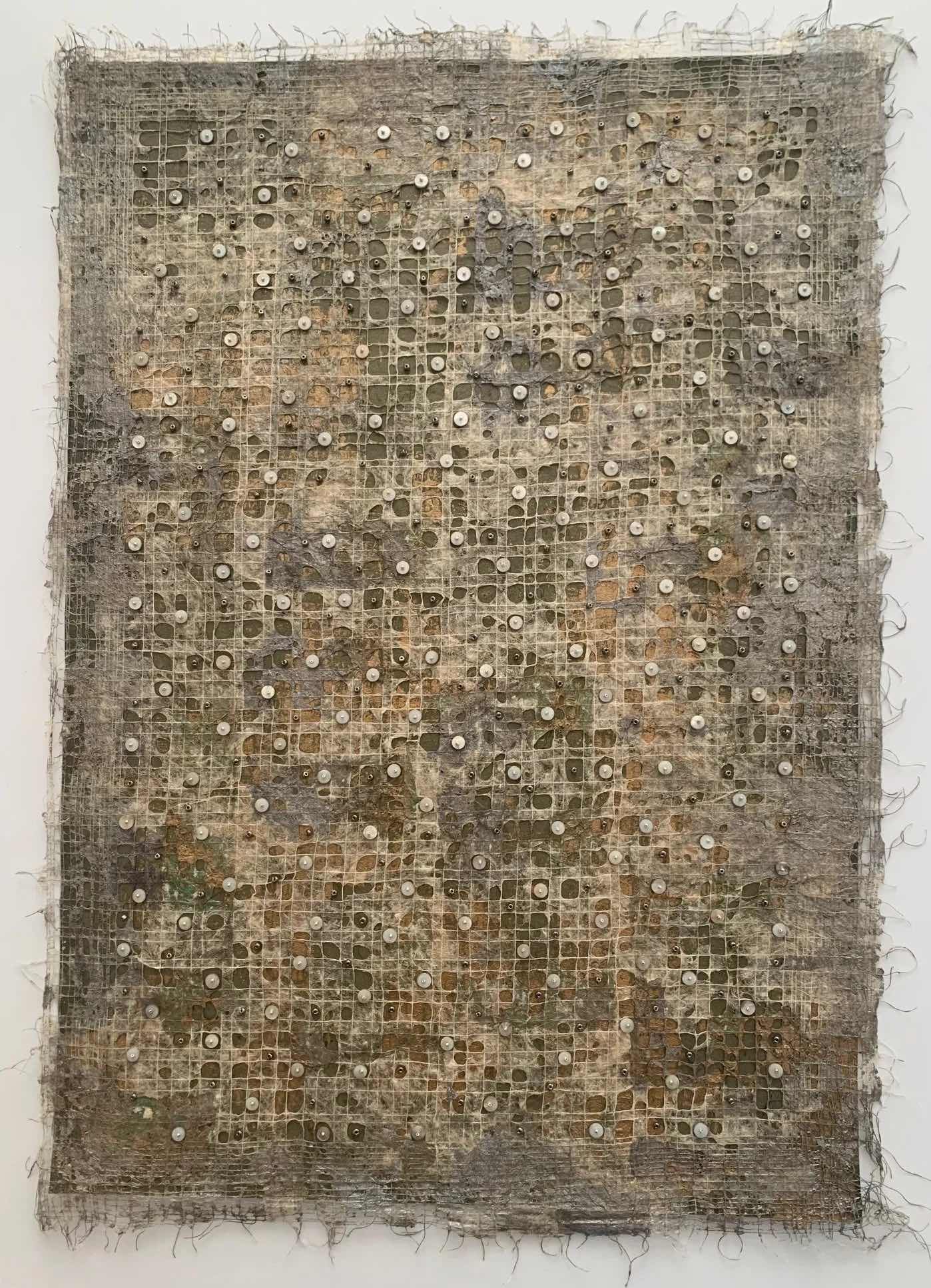 s i z z l e  • 4  • monotype paper layers, hand sewn beads • 20 x 28 inches • Framed 30 x 38 inches • $3,700