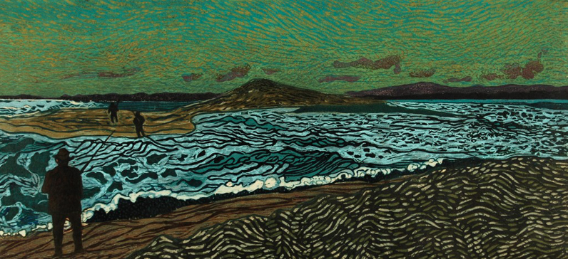 Fishing the Cut (night) • woodcut • 24 x 11 ½ inches • $2,900