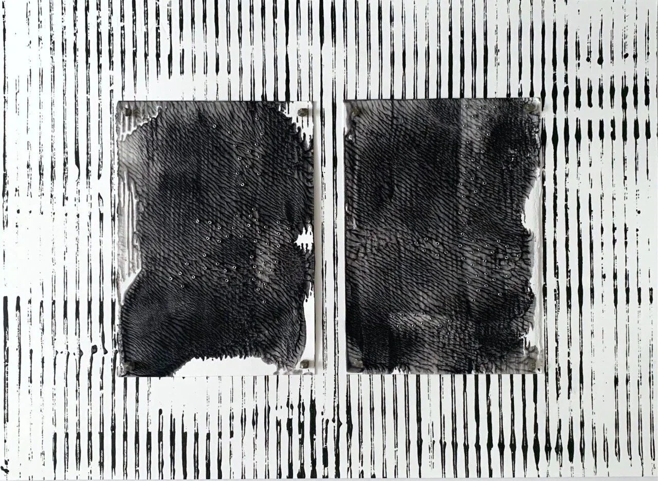 s u s u r r u s • 4 • monotypes hand sewn beads •image 14”w x 10”h  •  framed  22”w x 18”h  •  &1800