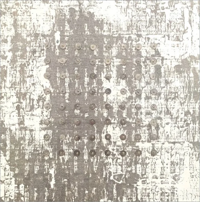 s e c t o r  •  8  • monotype, hand sewn beads • 10 x 10 inches  •  framed 11.5 x 11.5 inches  •  $800