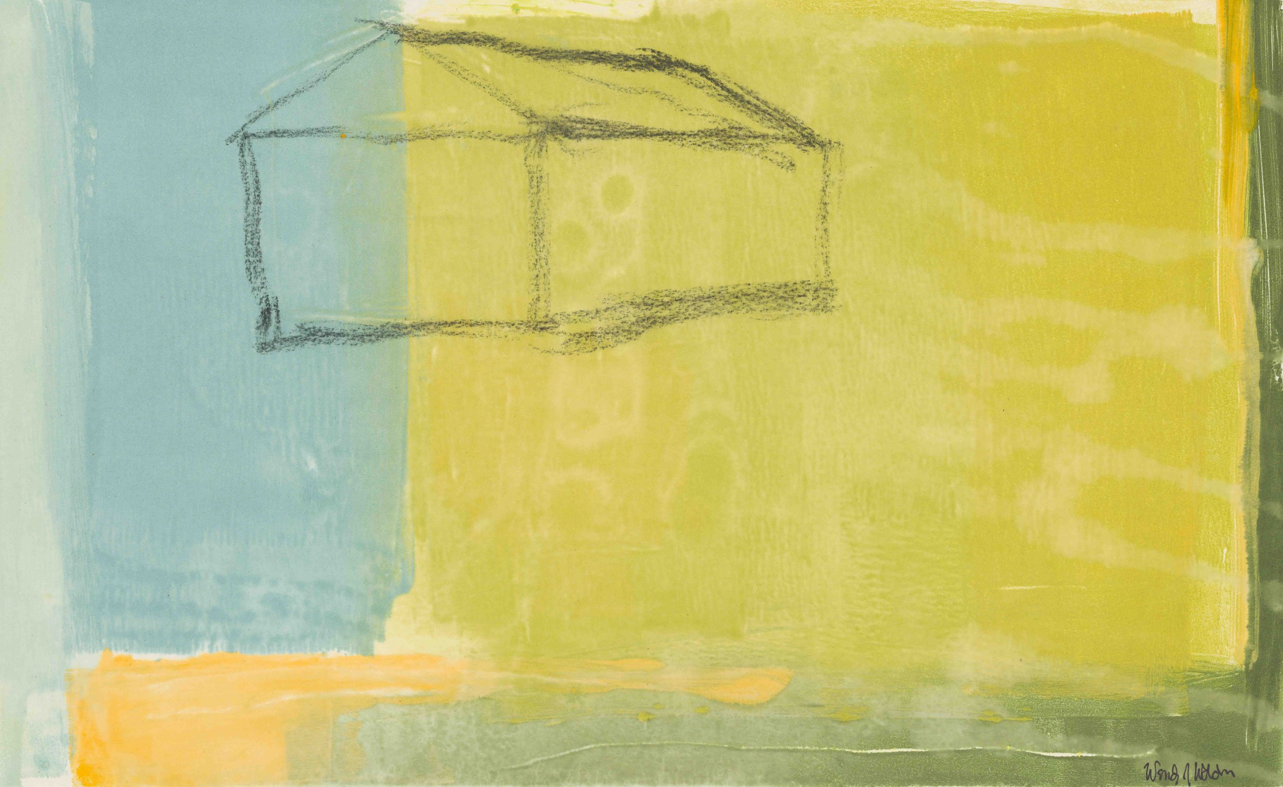 Barn Sketch with Yellow • matted mixed media • 9.5 x 15.5 inches, mat 14.5 x 20.5 inches • $1,400
