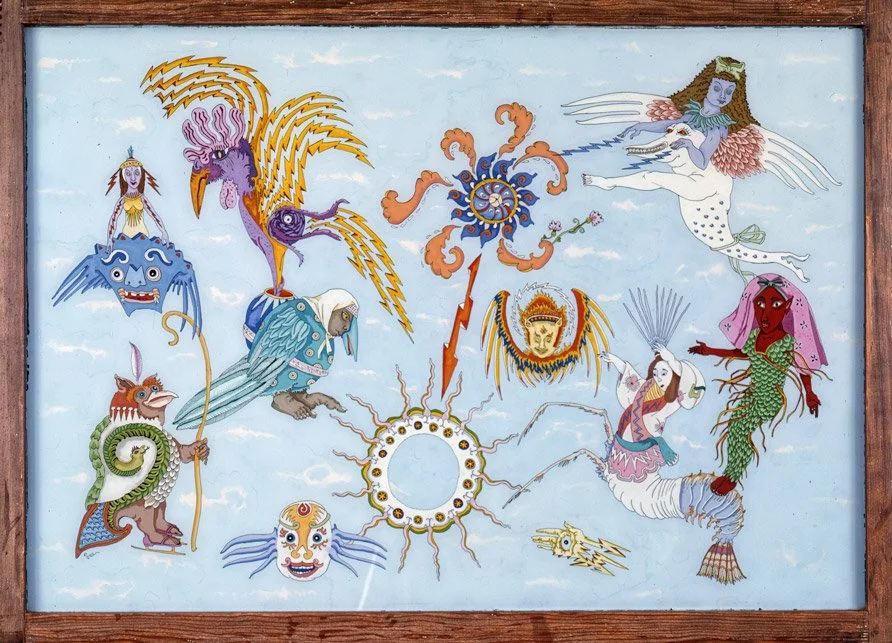 Hawaiian Mediation (1973)  •  casein and acrylic reverse painted on glass  •  26 x 36 inches • $4,500