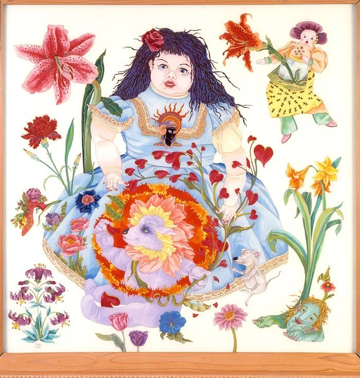 Doll Betty (1985)  •  casein and acrylic reverse painted on glass  •  38 x 35 inches • $8000