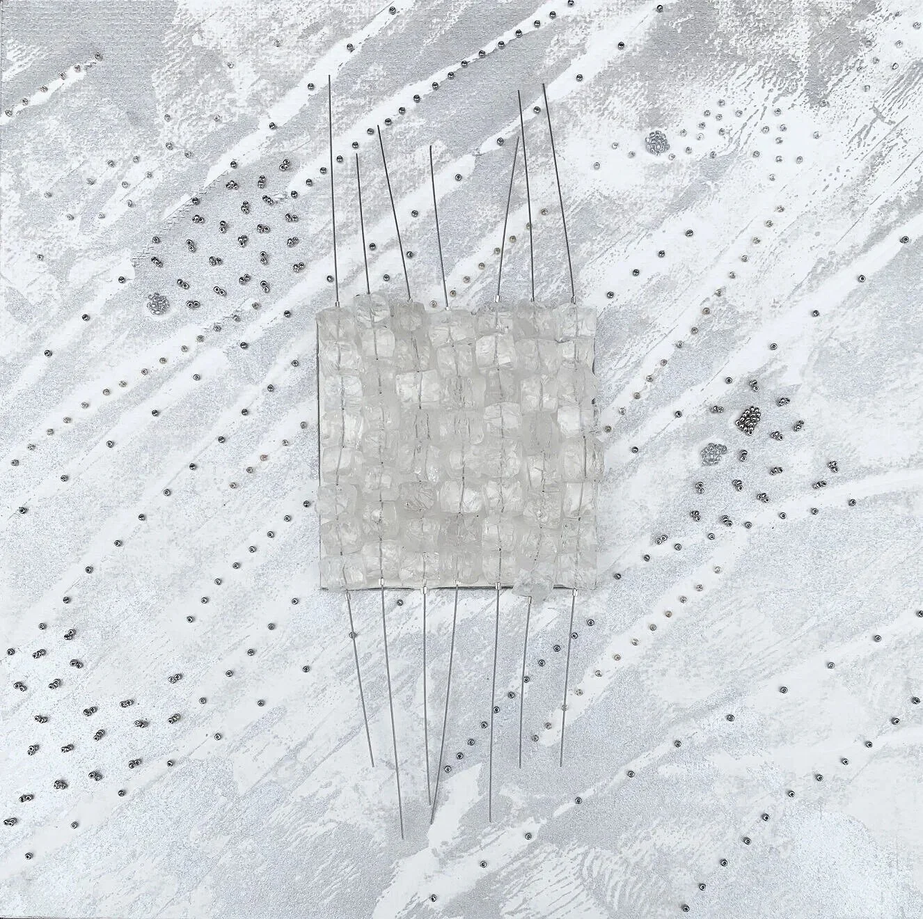 s h i m m e r • 3 • paper, glass, paint, thread,  wire • image 12” x 12” • $1200