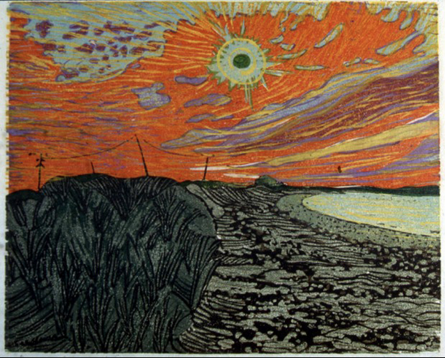 Sunset, Lobsterville • woodcut • 8.25 x 10 inches • $1,600