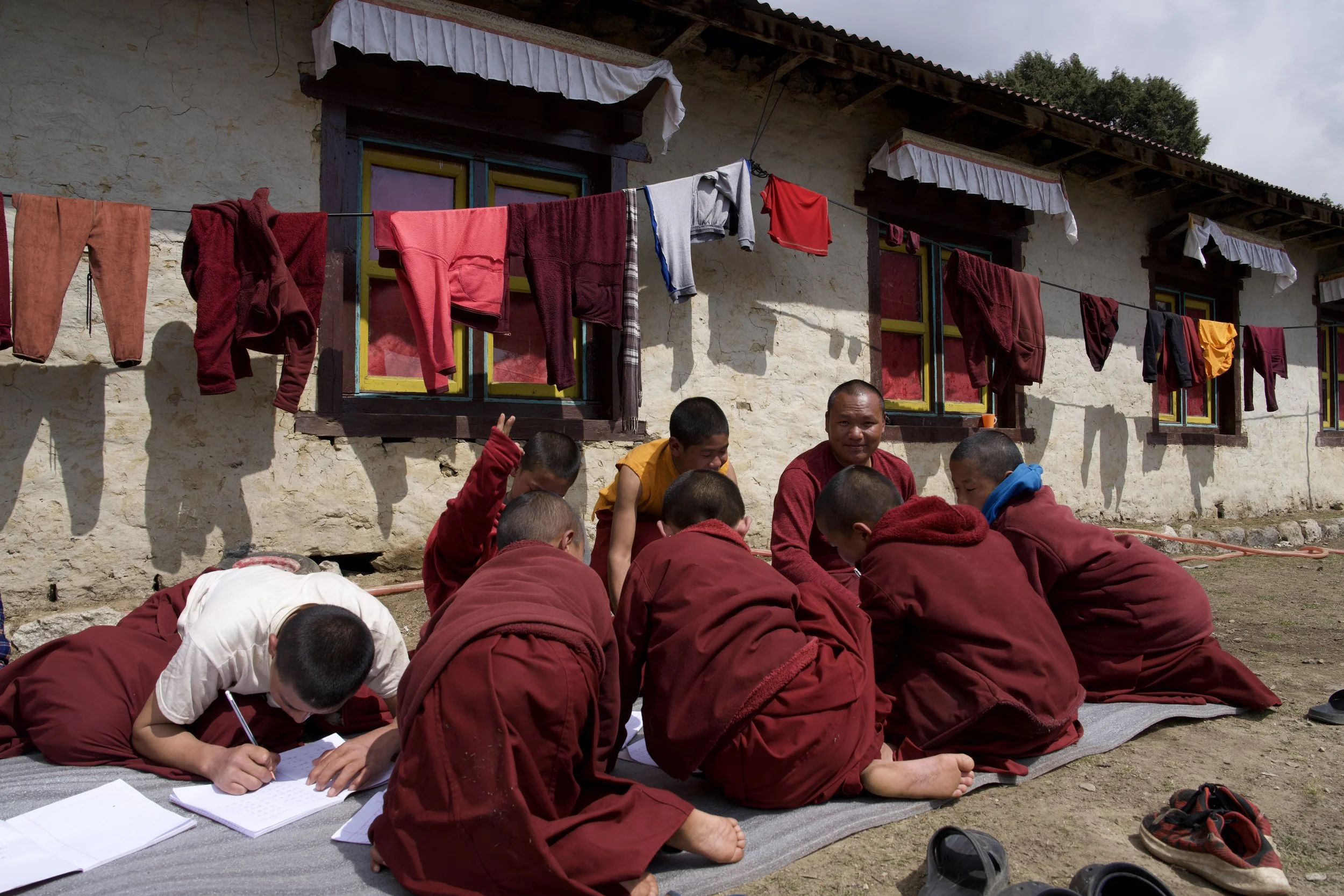 Outdoor class on a rare warm day in the shadows of Everest