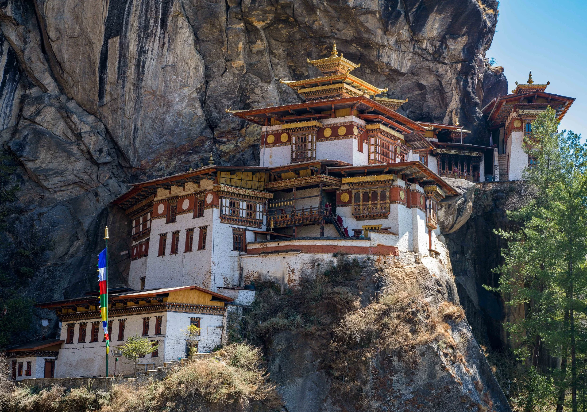 Tiger's Nest monastery in Paro Bhutan built more than 3,000 meters high into a rocky mountainside in Bhutan.