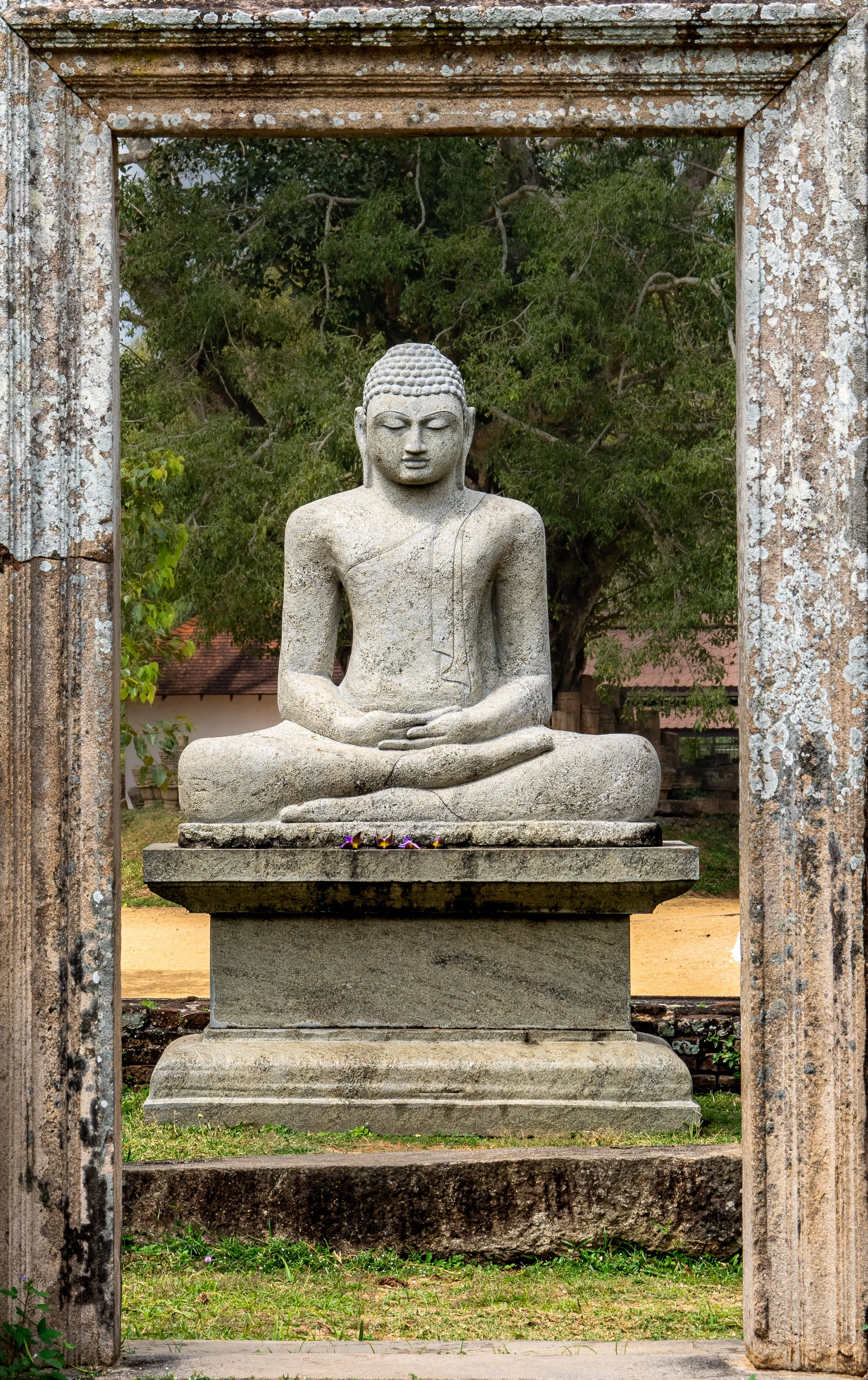 A Buddha framed in a doorway in Sri Lanka