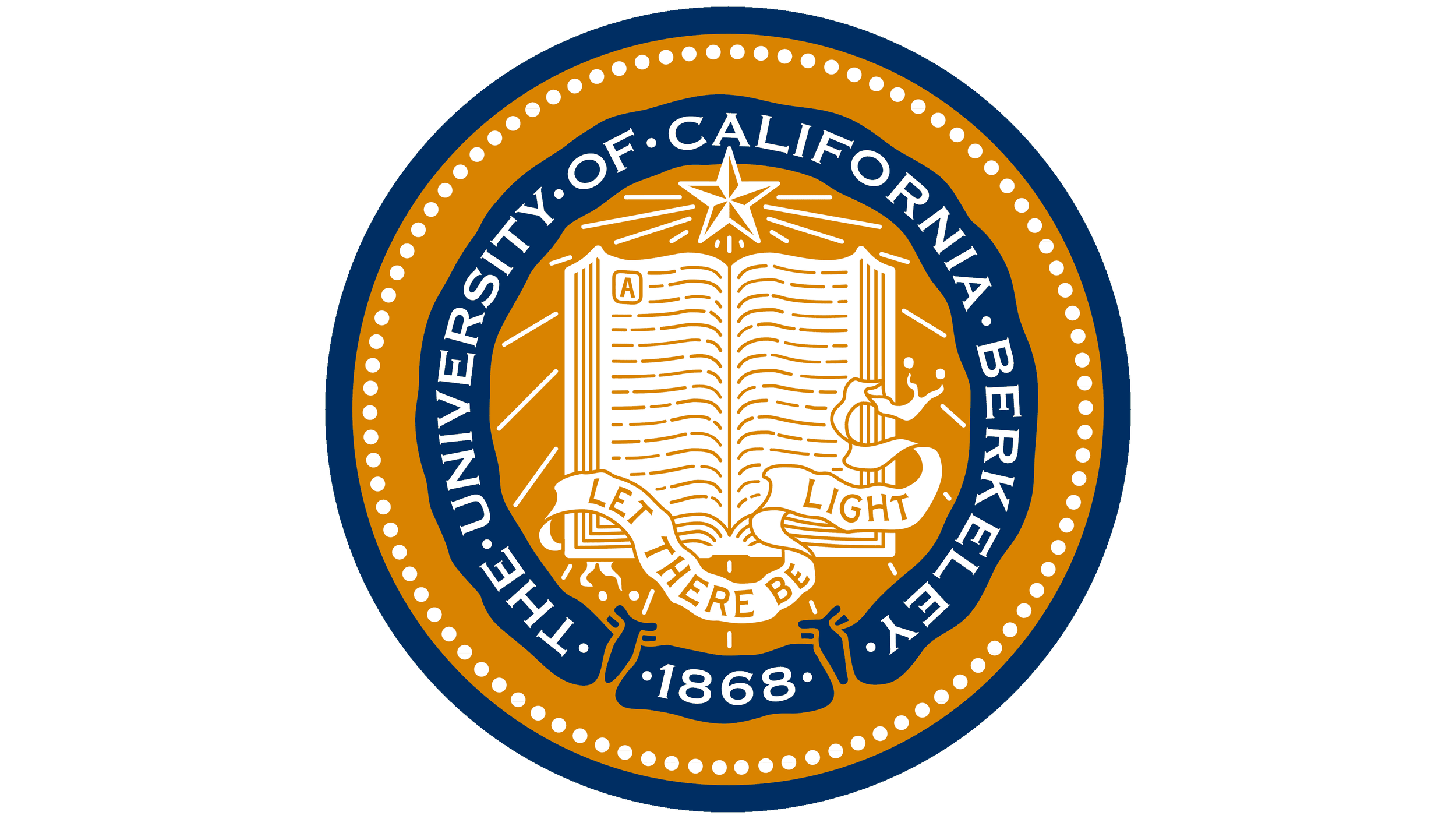 Seal of the University of California, Berkeley with a book, star, and the words "let there be light"