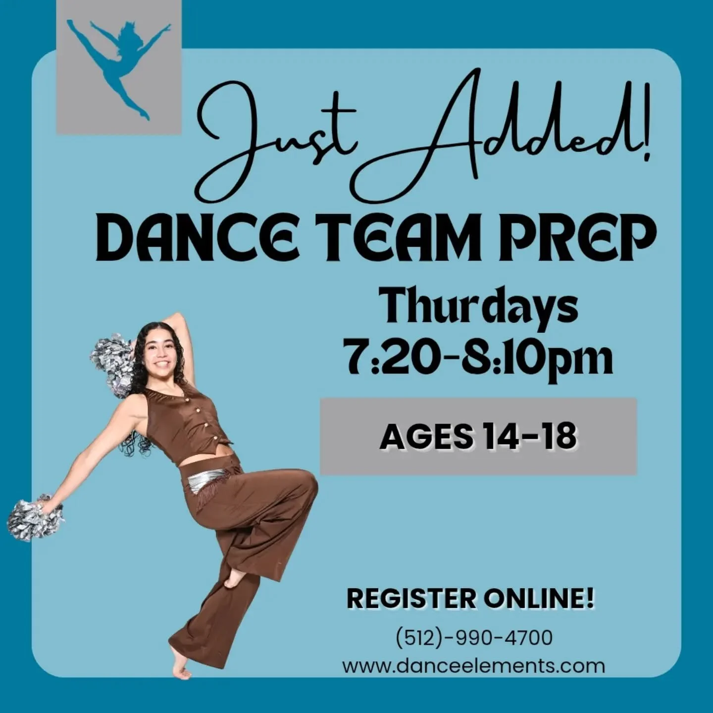 JUST ADDED! 🚨 Dance Team Prep Class!

Calling all middle school and high school dancers who are preparing for dance team or drill team auditions! This class is designed to help dancers build the skills, confidence, and technique needed to feel prepa