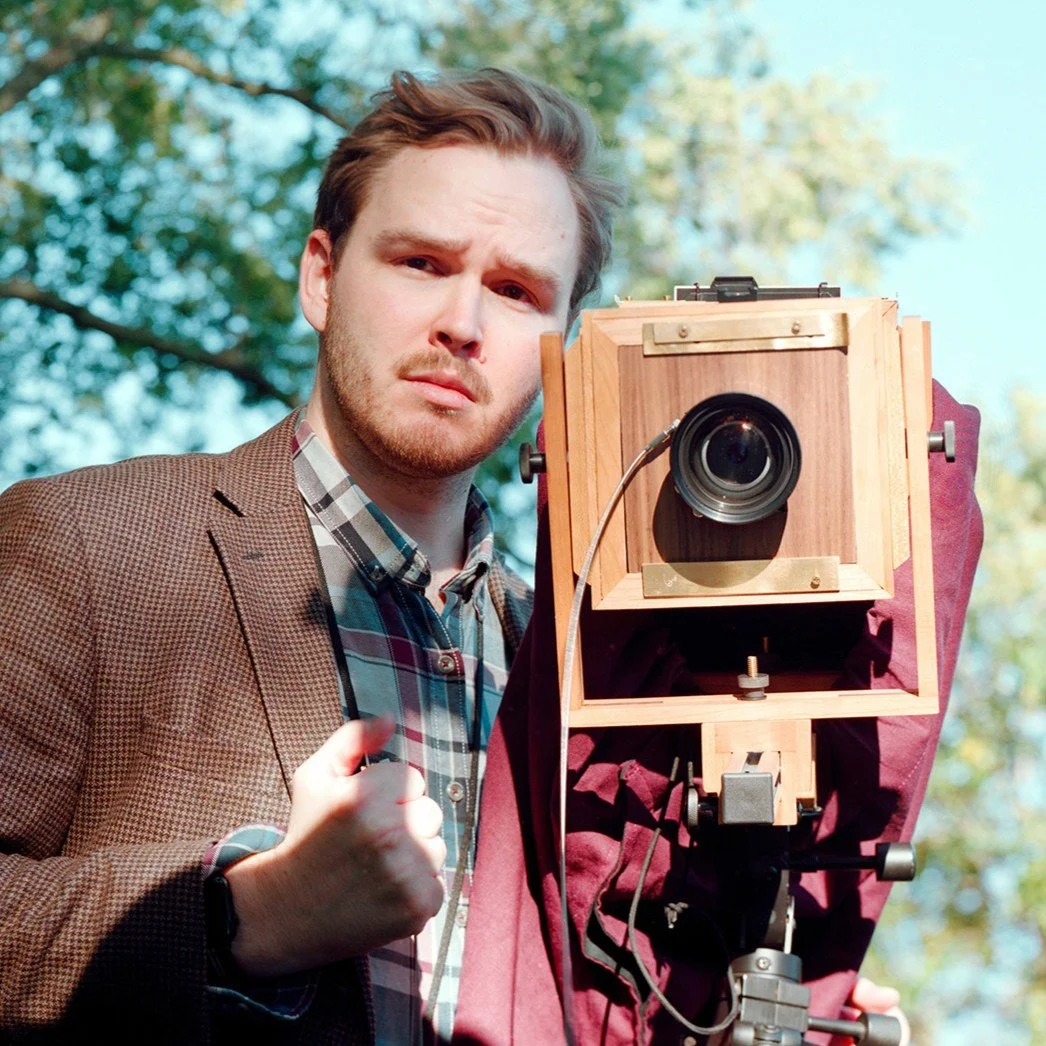 Self portrait of Joe Saulenas taken on his homemade large format camera.