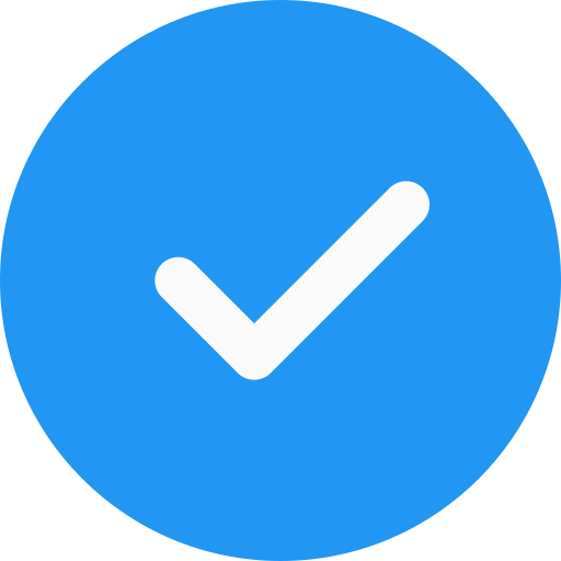 A blue circular icon with a white check mark in the center.