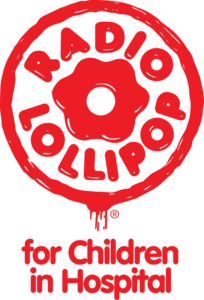 Red circular logo with a gear symbol in the center, reading 'Radiothon for Children in Hospital'.