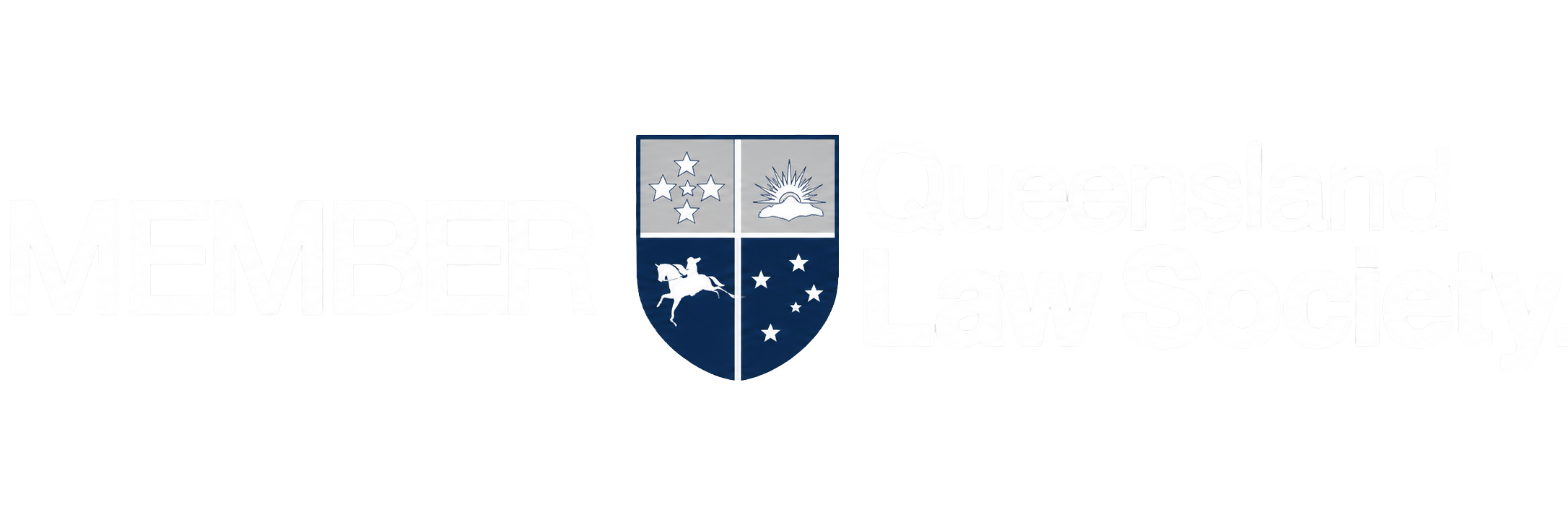 Logo of Queensland Heritage Law Society featuring a shield with four sections containing stars, a sunrise over water, a horse and rider, and the Southern Cross constellation, with the society's name in stylized text.