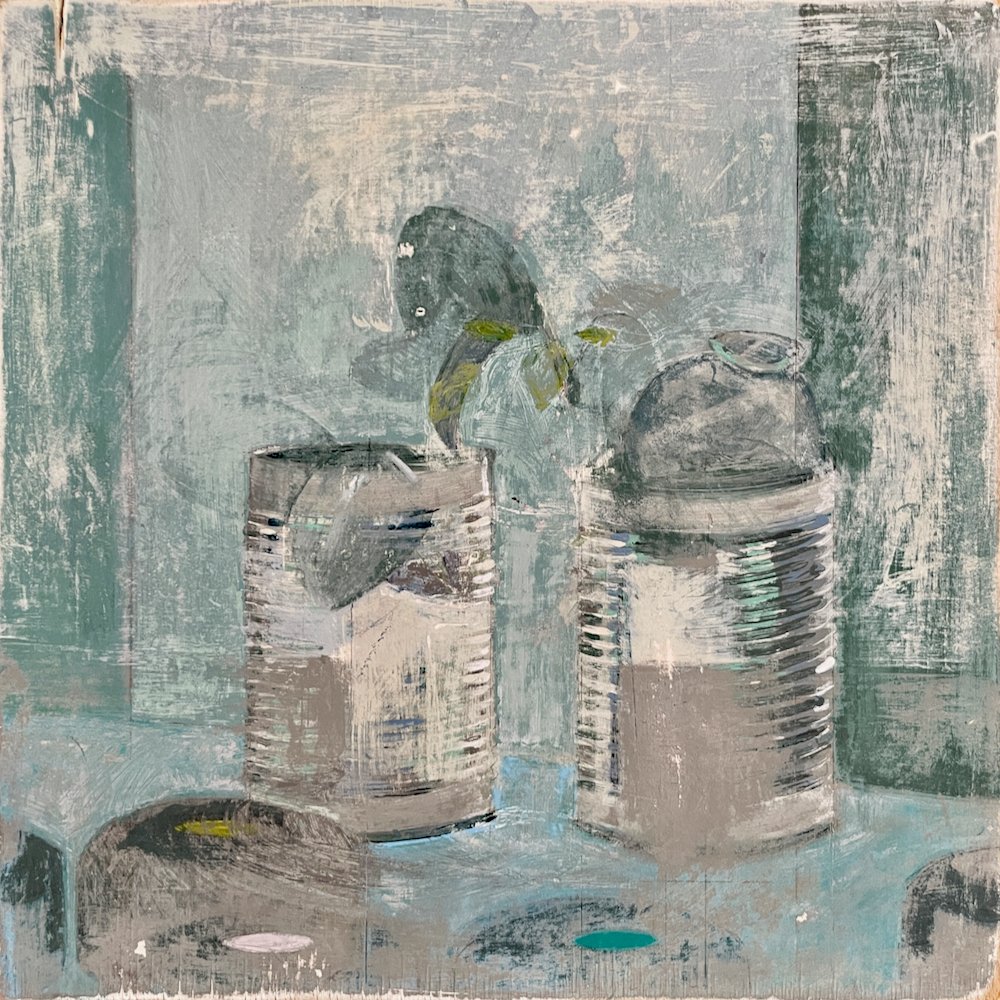 Nick Coulson • tin, tin • synthetic polymer on board with Tasmanian oak frame • 30 x 30 cm • $900