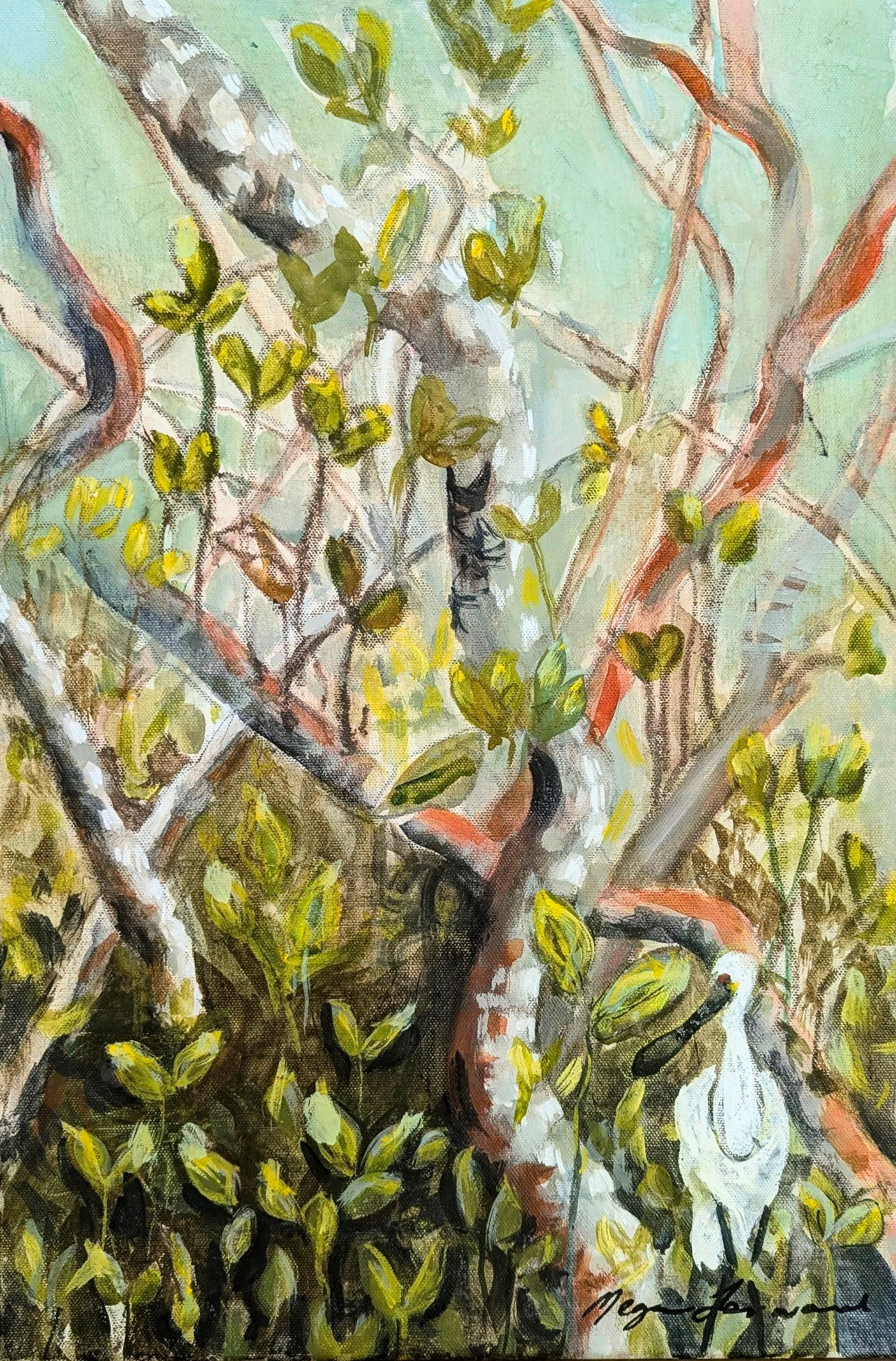 Megan Forward • at home among the mangroves • acrylic on canvas • 46 x 32 cm • $625