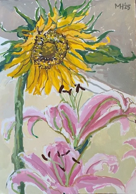 Maureen Hansen • sunflower speaks to lilies • gouache on paper • 42 x 30 cm • $1400