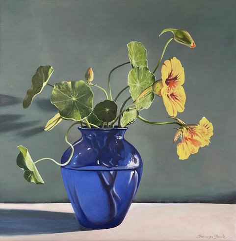Bronwyn Searle • yellow nasturtiums • oil on canvas • 40 x 40 cm • $2300