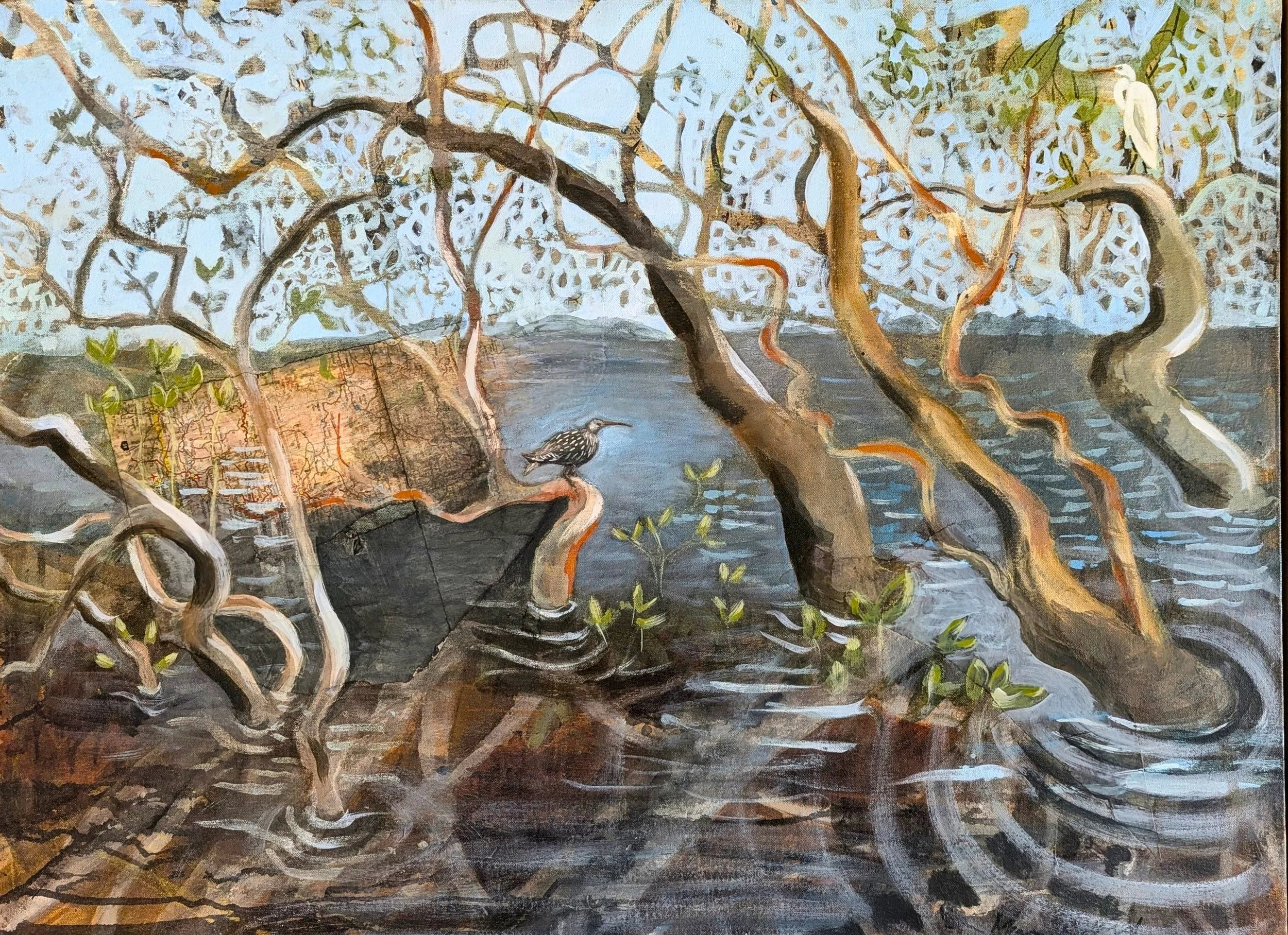 Megan Forward - fine feathered friends - mixed media on canvas - 80 x 70 cm - $1650