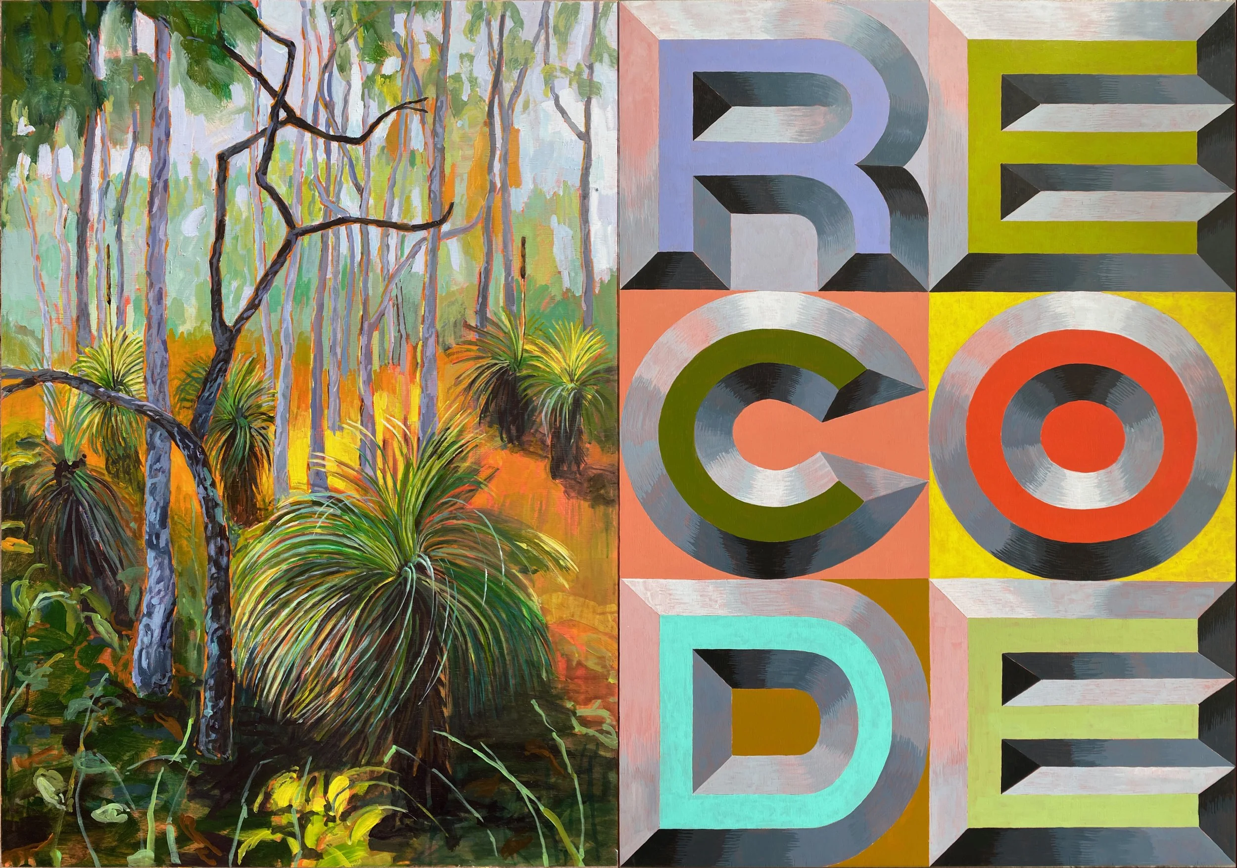 Leigh Schoenheimer • RE_code • acrylic on plywood panels • 85 x 120 cm (2 panels -each 85 x 60cms) To be butted up against each other • $8000