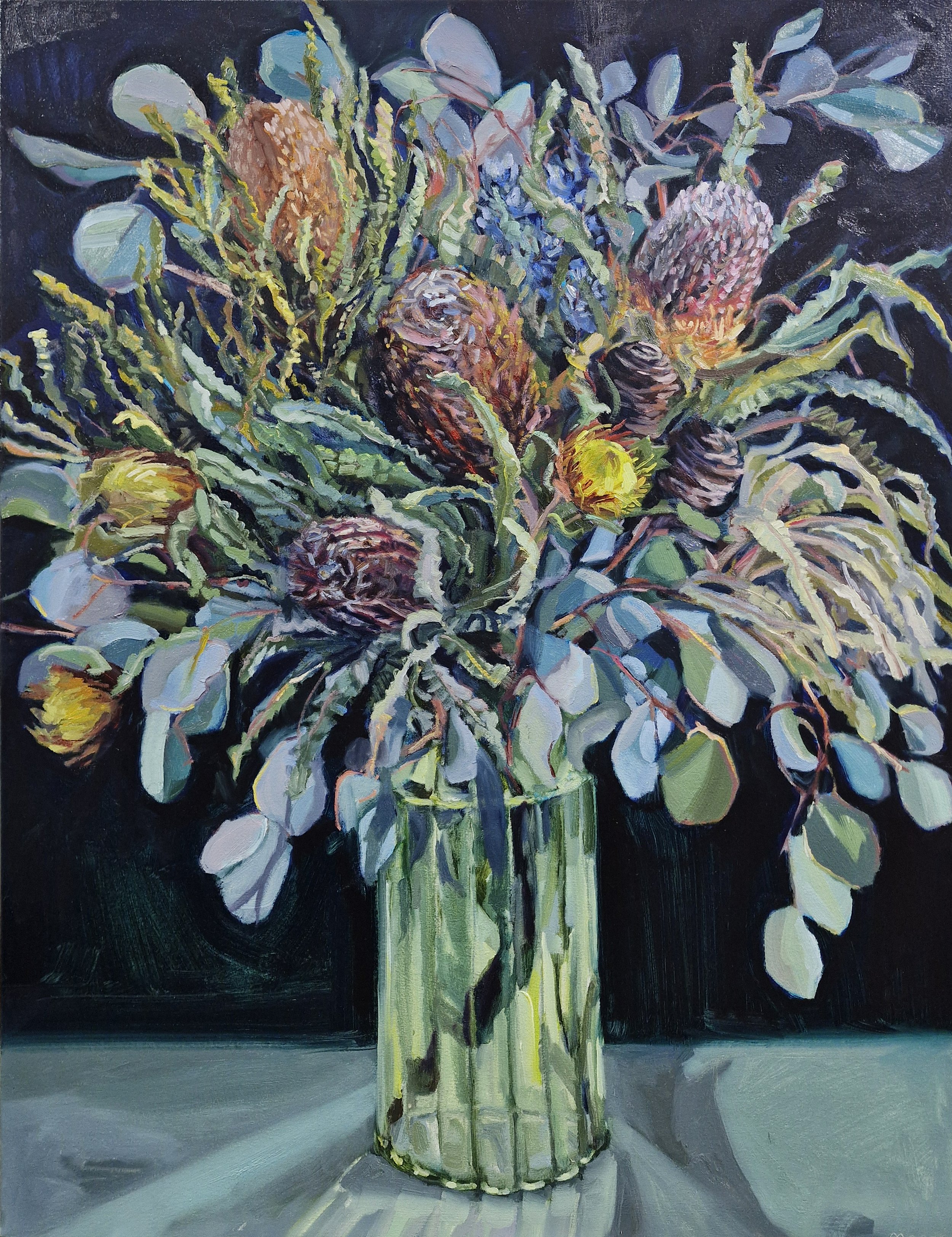 Kate Marek • banksia arrangement • oil on canvas (framed in oak) • 78 x 102 cm • $3100