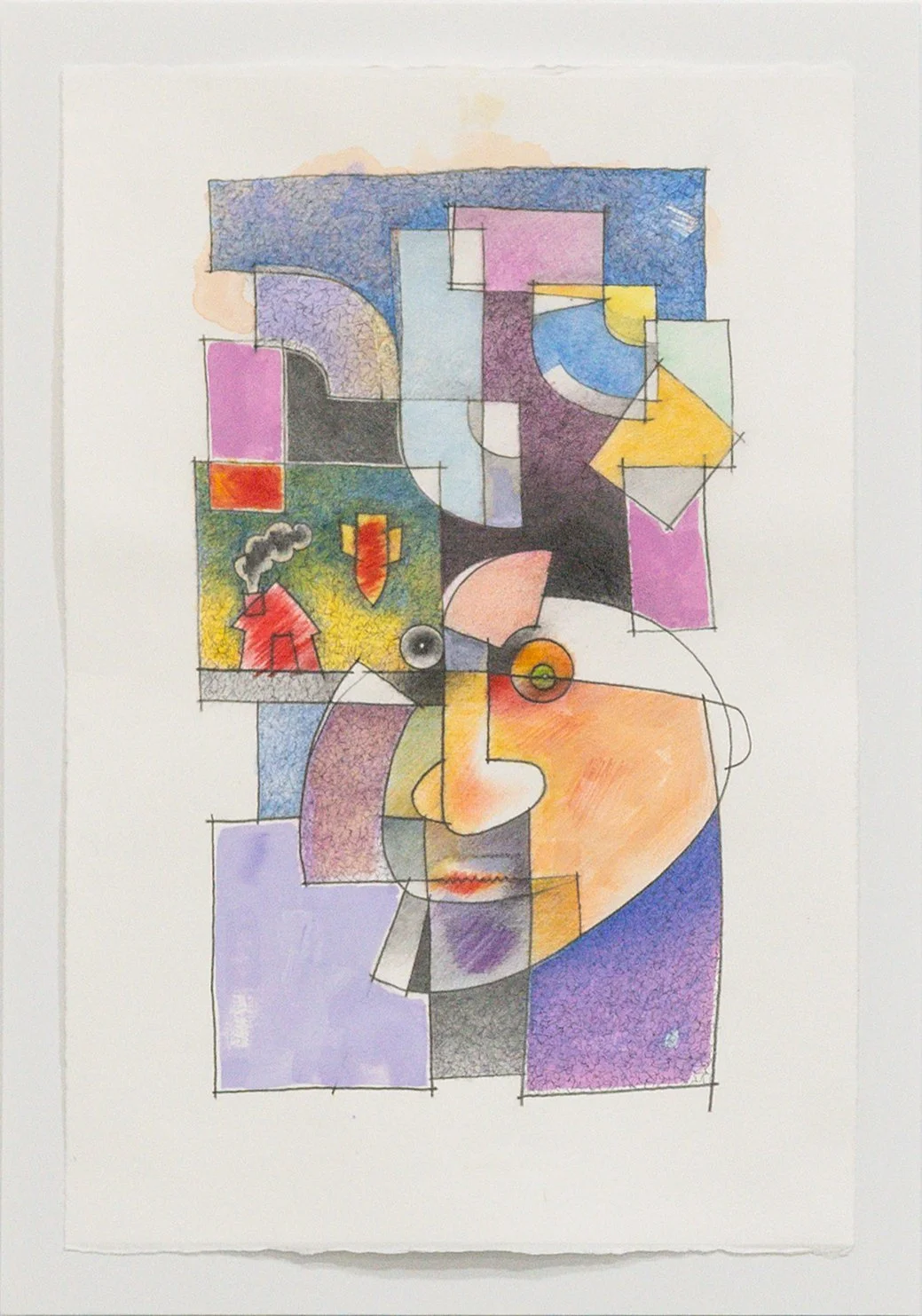 David Paulson • a miscellany of marks/masks & moments • mixed media on BFK Rives paper • 63 x 44 cm • $1990